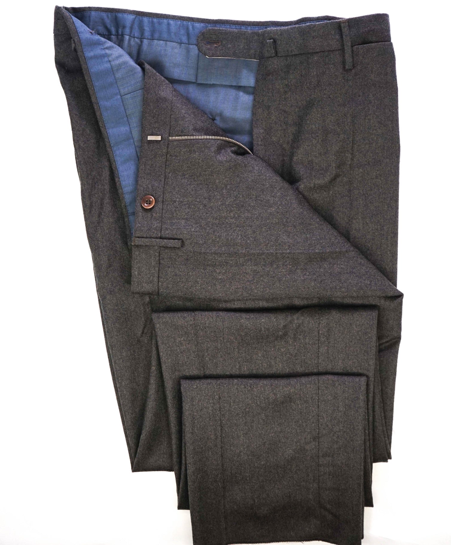 $450 INCOTEX Solid Grey Flannel Flat Front Dress Pants 38W