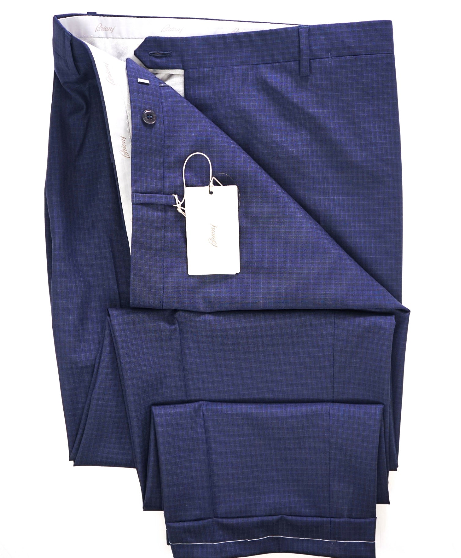 $1,050 BRIONI Navy Micro check Wool Flat Front Dress Pants 44W