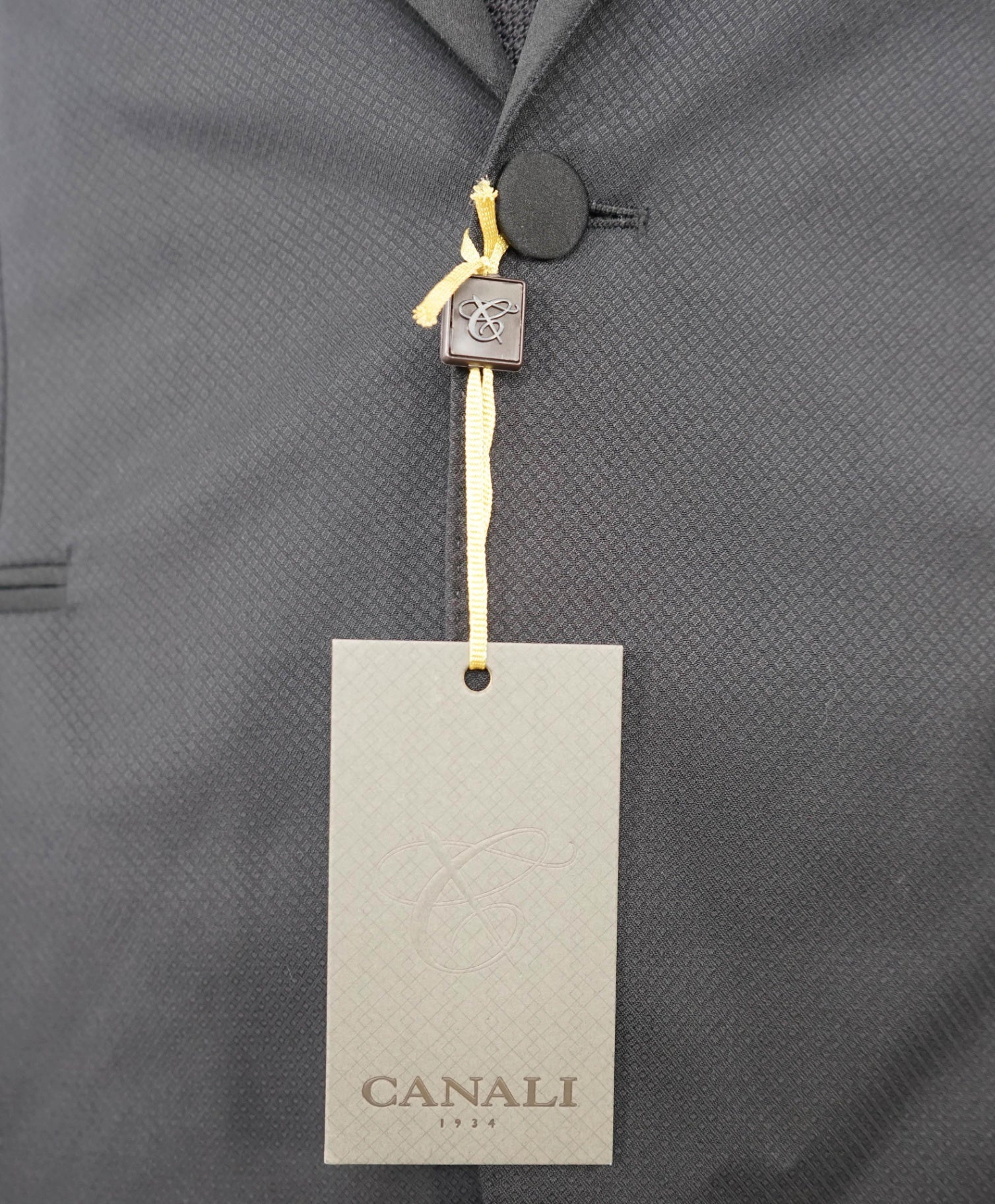 $2,195 CANALI Micro Textured Black Wool Peak Lapel Tuxedo Suit 46R