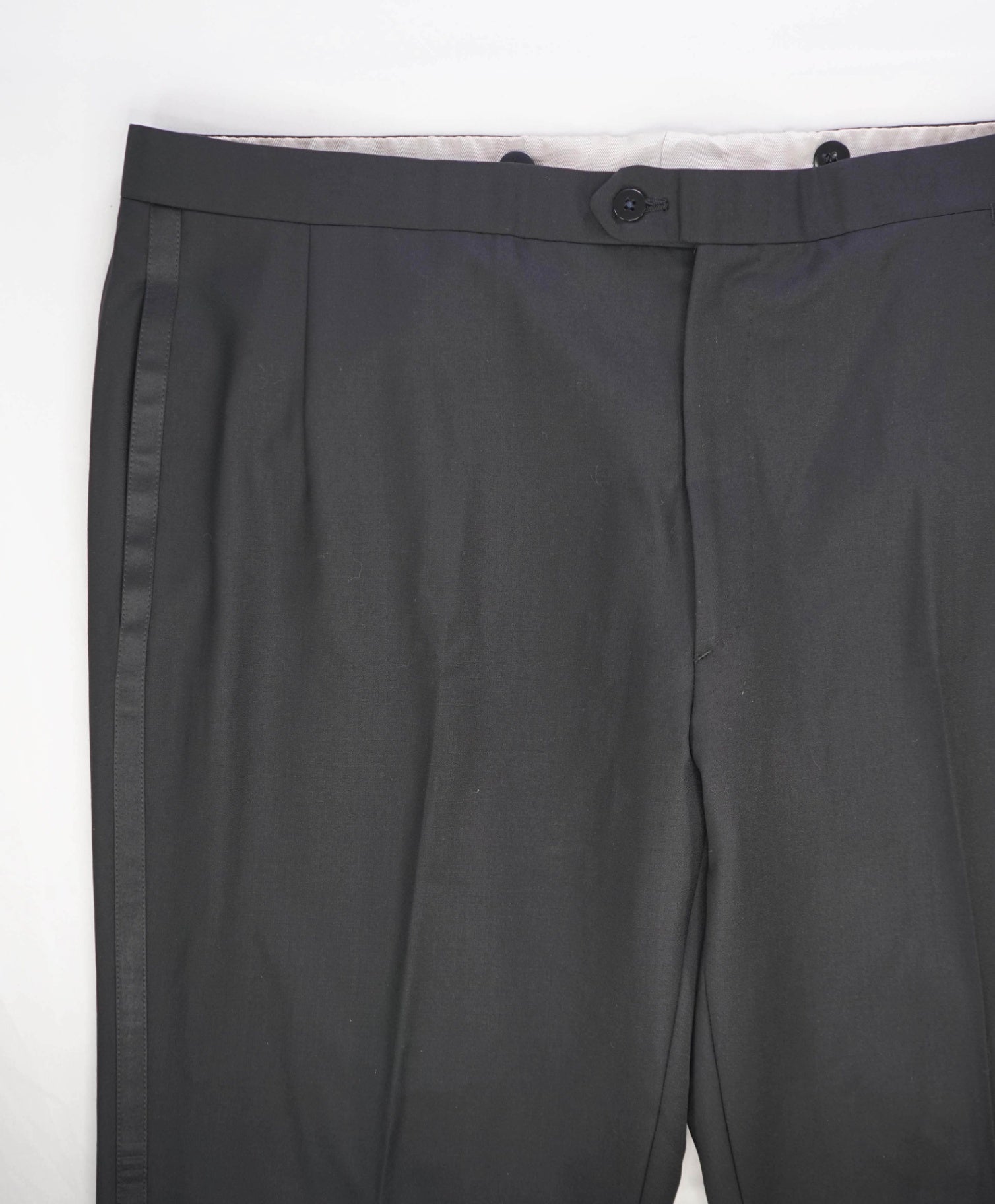 $1,295 Brioni Solid Black Wool TUXEDO Dinner Flat Front Pants 40W