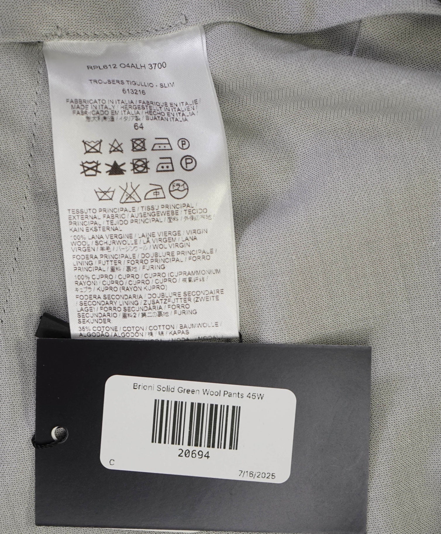 $1,050 Brioni Solid Green Flat Front Dress Wool Pants 44W