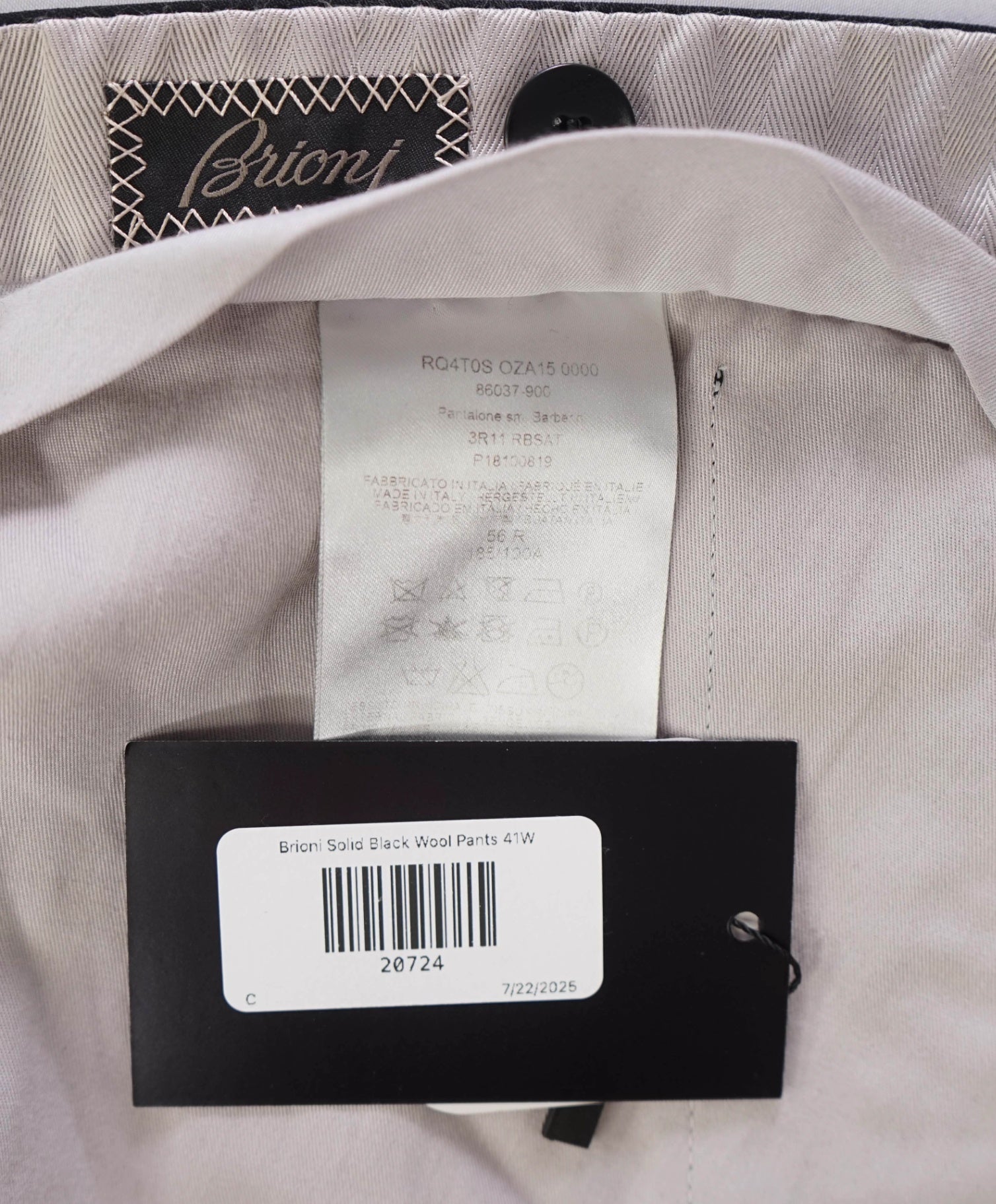 $1,295 Brioni Solid Black Wool TUXEDO Dinner Flat Front Pants 40W