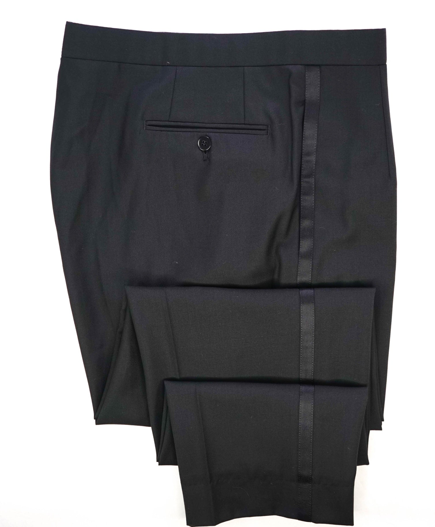 $1,295 Brioni Solid Black Wool TUXEDO Dinner Flat Front Pants 40W