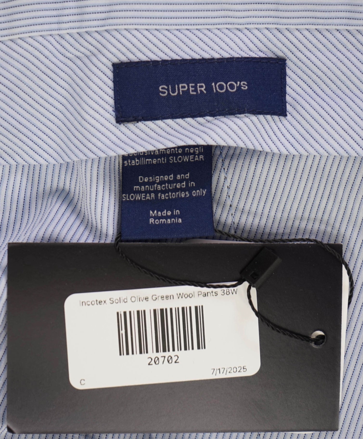 $450 INCOTEX Solid Olive Green Wool Flat Front Dress Pants 38W