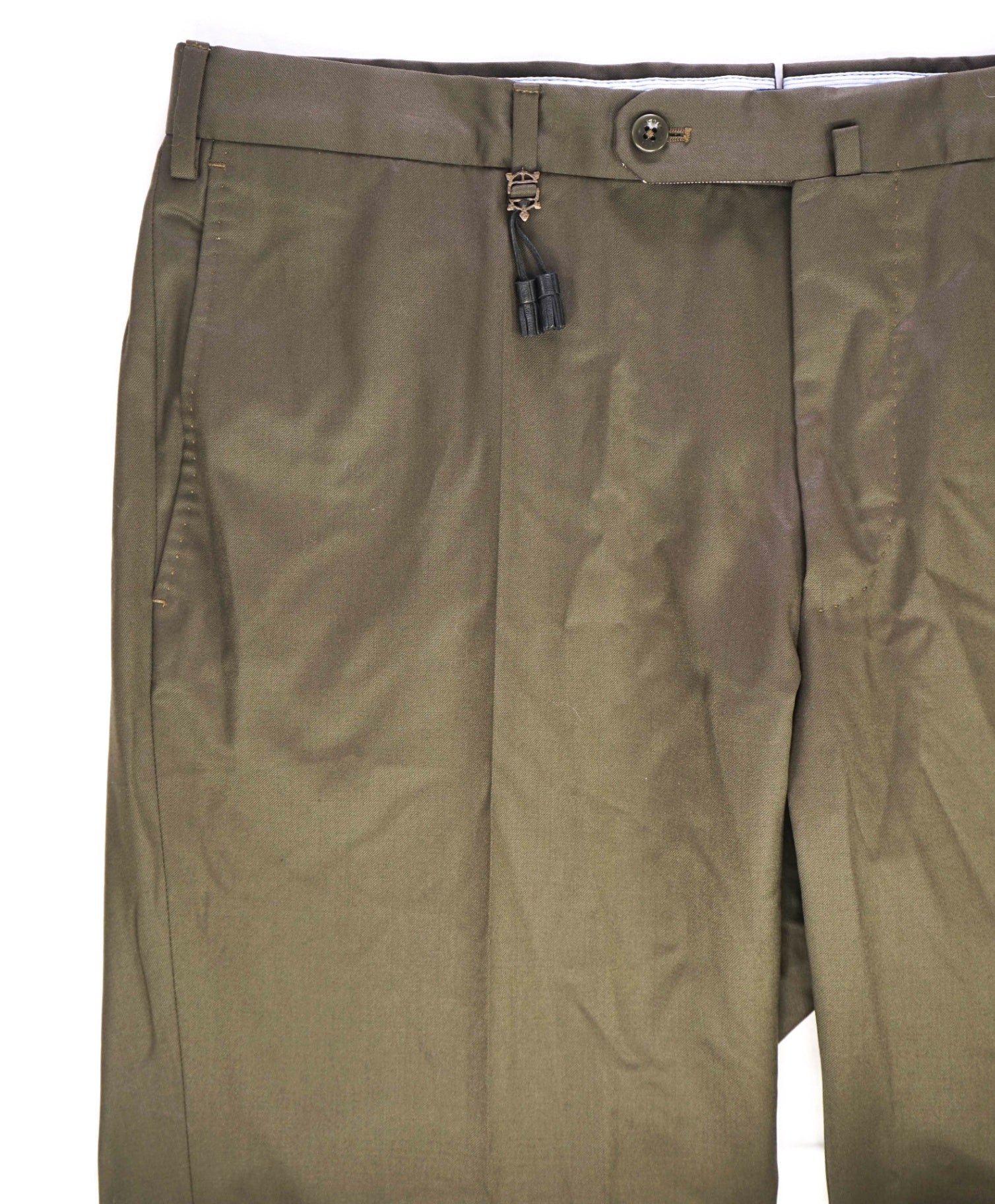 $450 INCOTEX Solid Olive Green Wool Flat Front Dress Pants 38W