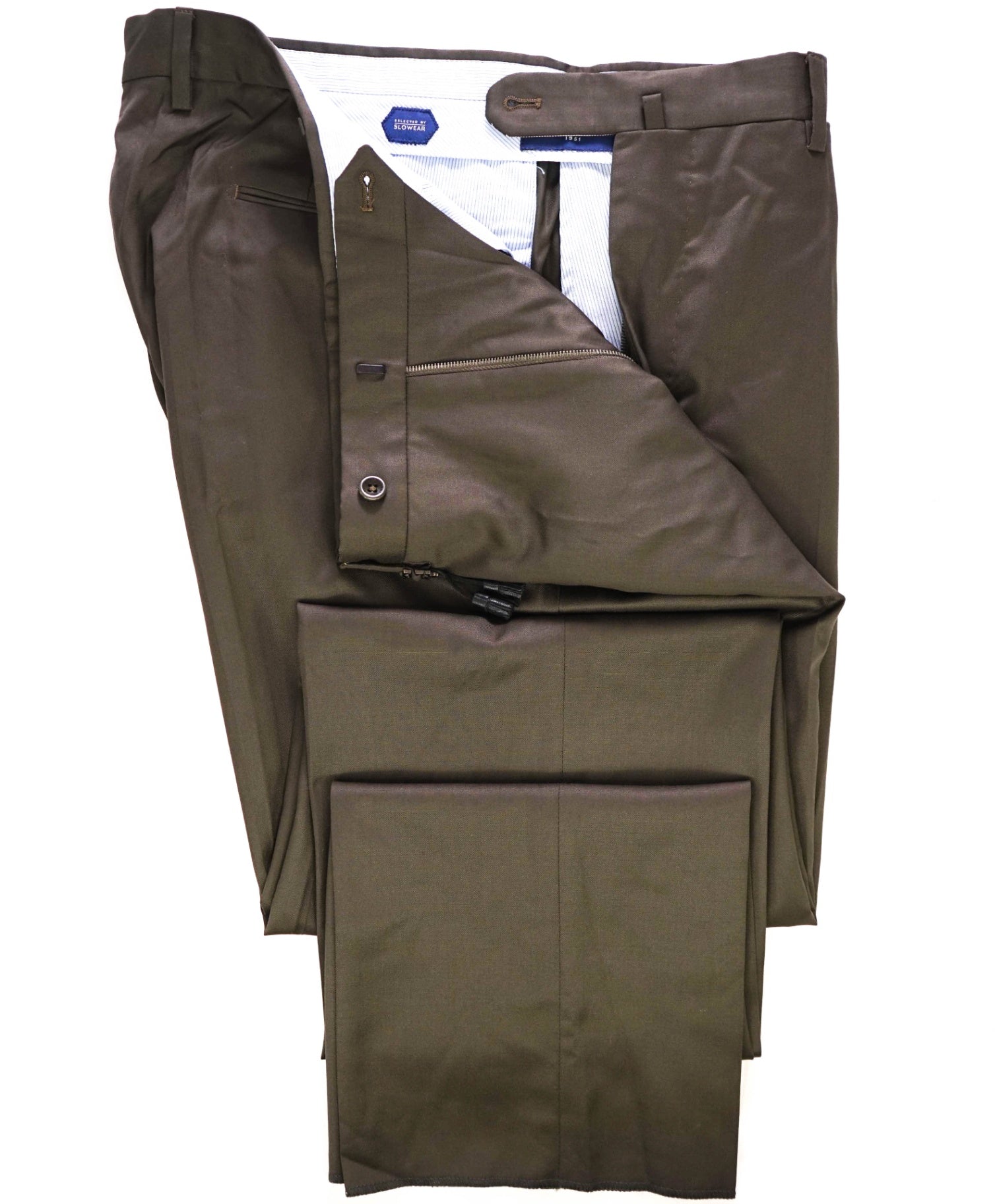 $450 INCOTEX Solid Olive Green Wool Flat Front Dress Pants 38W