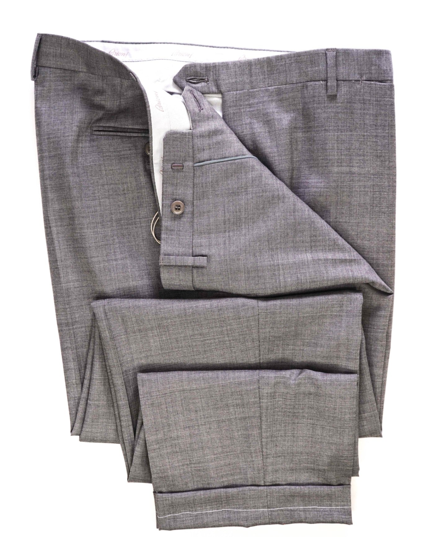 $1,050 Brioni Solid Gray Wool Dress Flat Front Pants 42W