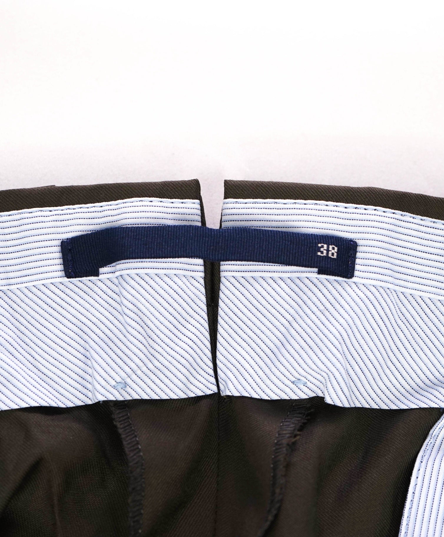 $450 INCOTEX Solid Olive Green Wool Flat Front Dress Pants 38W