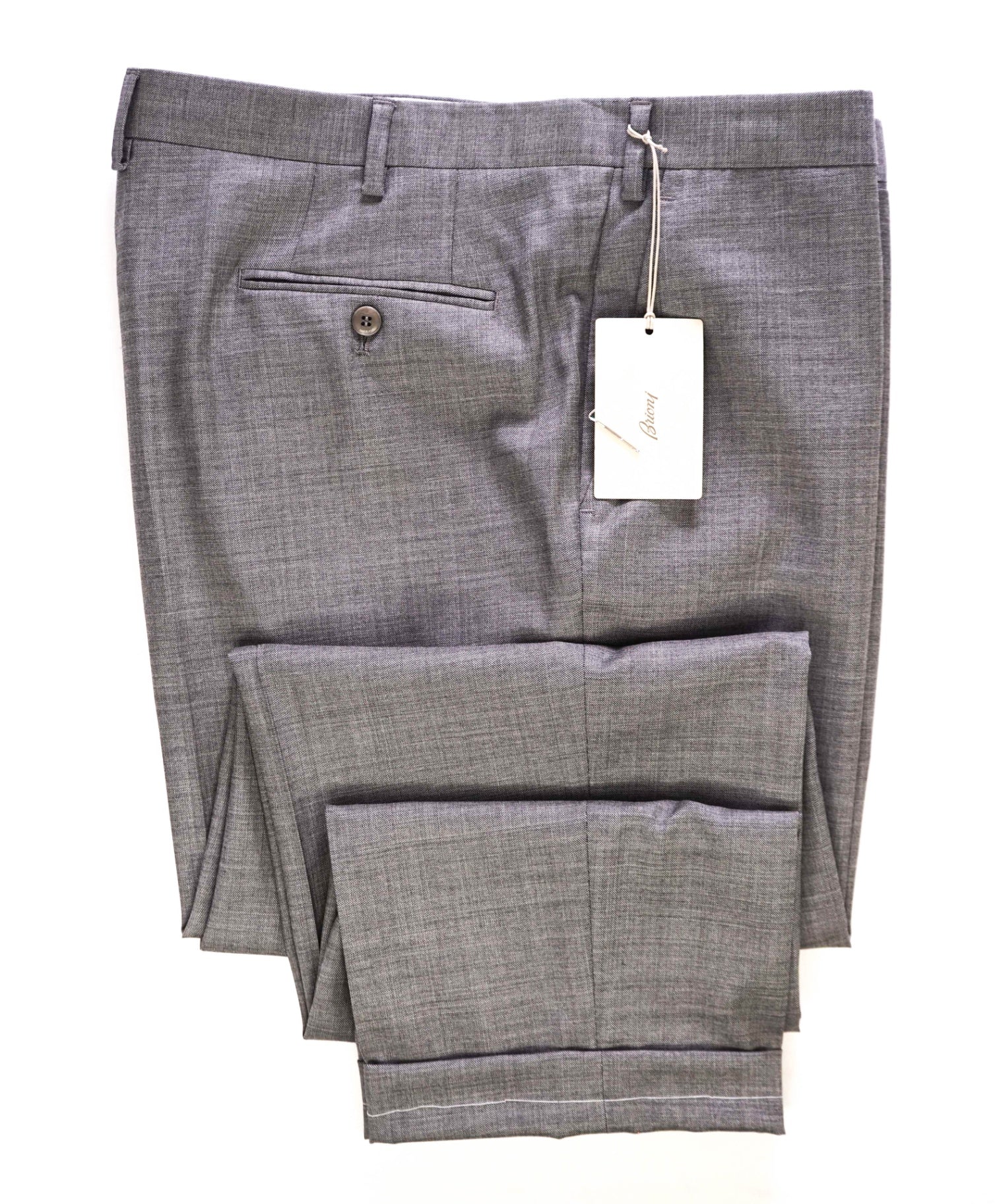 $1,050 Brioni Solid Gray Wool Dress Flat Front Pants 42W