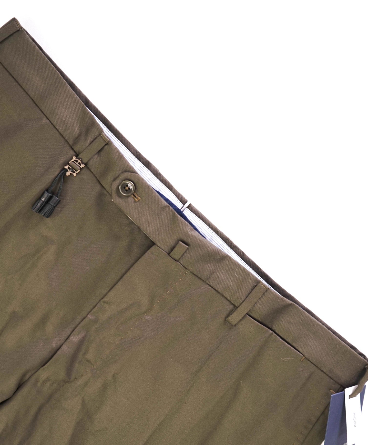 $450 INCOTEX Solid Olive Green Wool Flat Front Dress Pants 38W