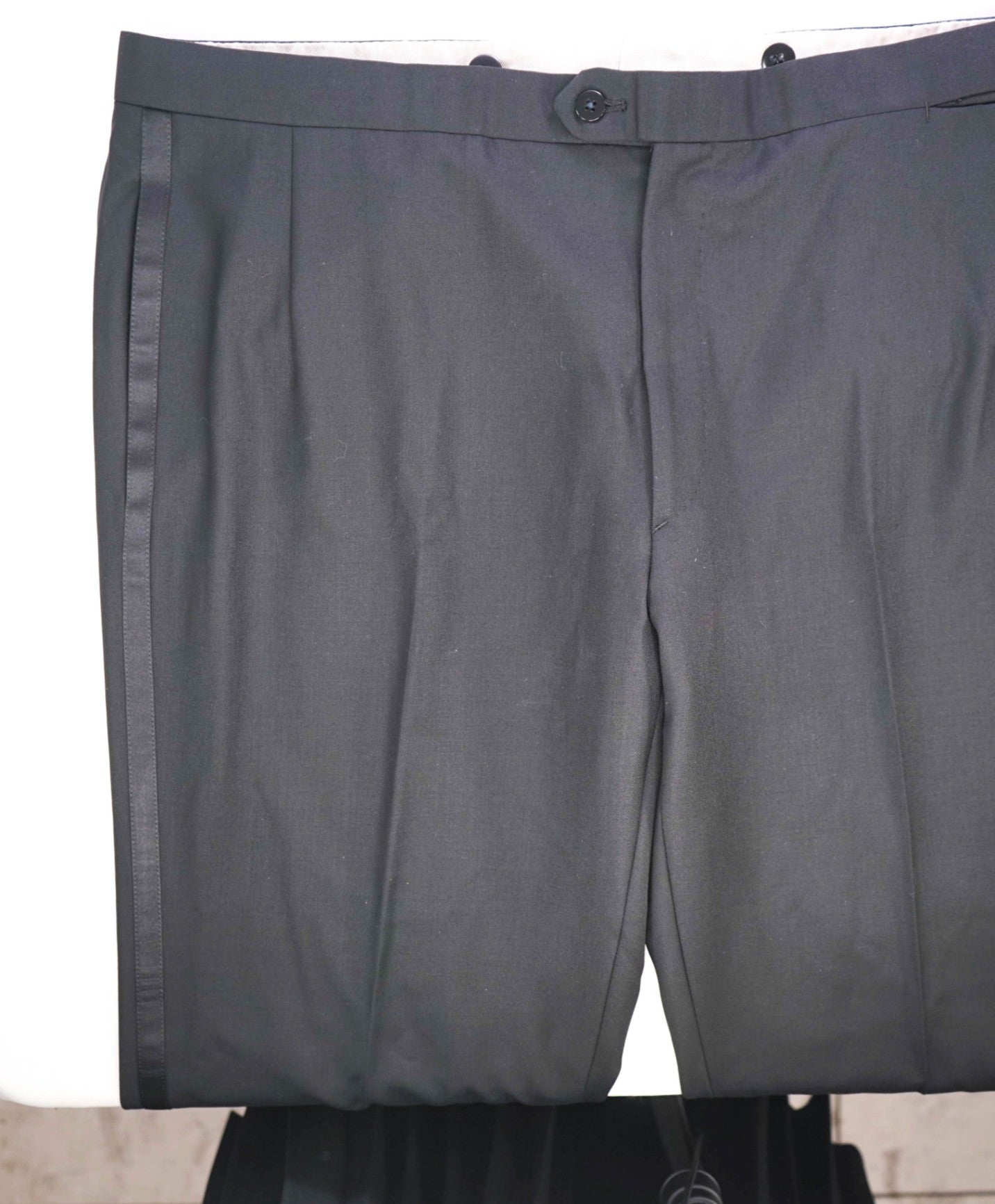 $1,295 Brioni Solid Black Wool TUXEDO Dinner Flat Front Pants 40W