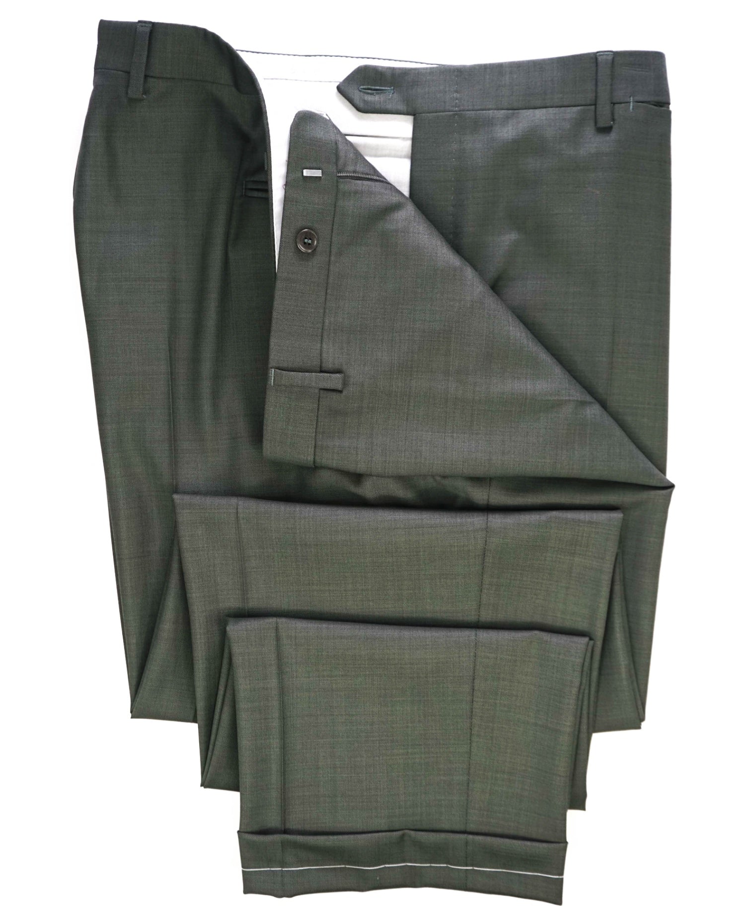 $1,050 Brioni Solid Green Flat Front Dress Wool Pants 44W