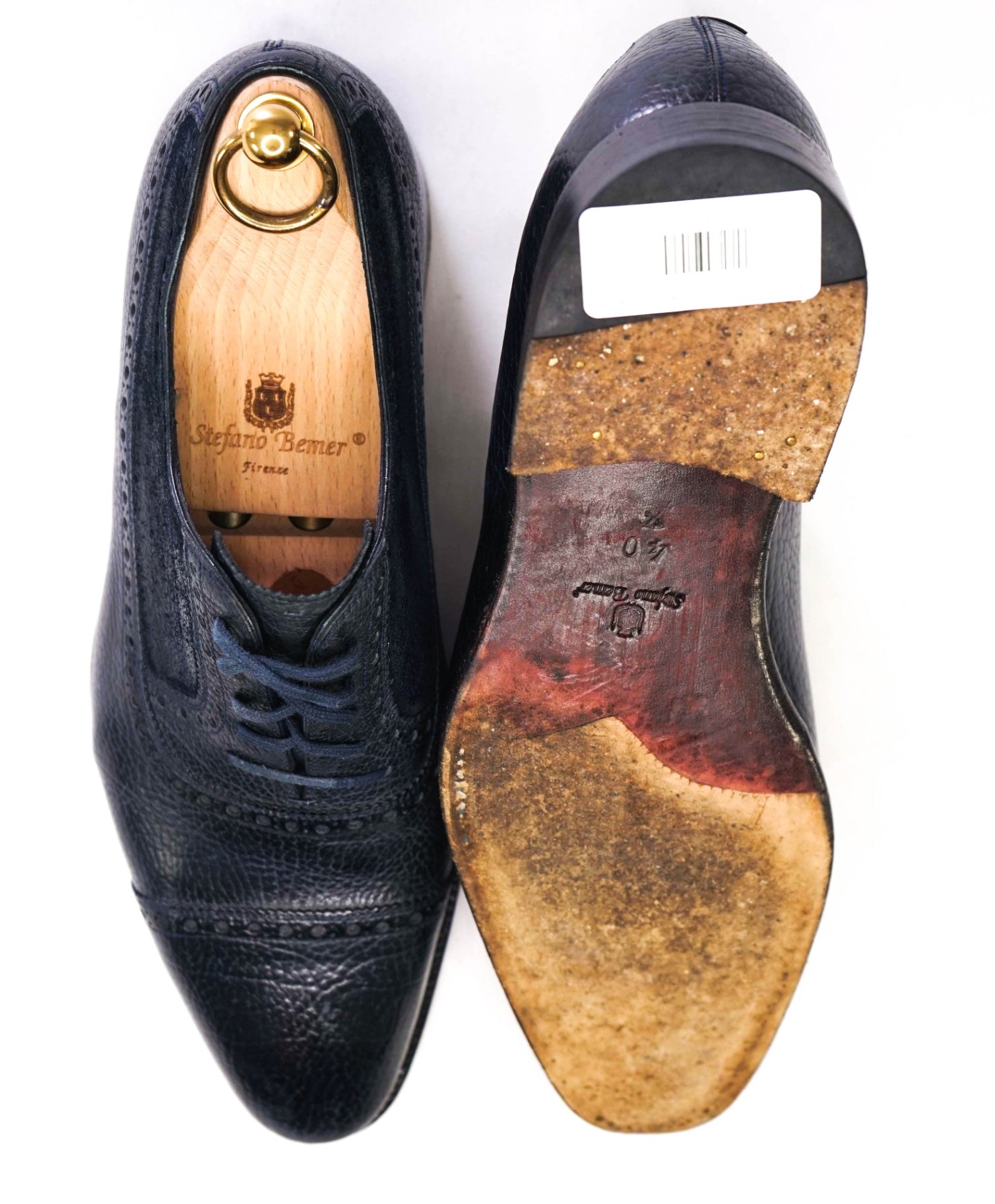 $2,195 Stefano Bemer Dark Navy Blue Leather Oxfords US 7.5 (40.5EU)
