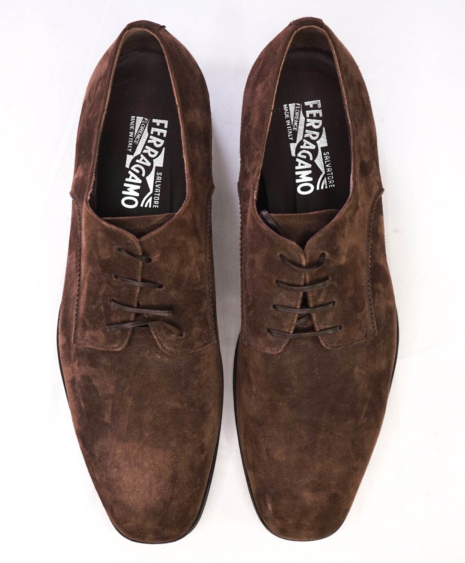 $880 Salvatore Ferragamo "DANIEL" Brown Suede Derbies 11.5 3E