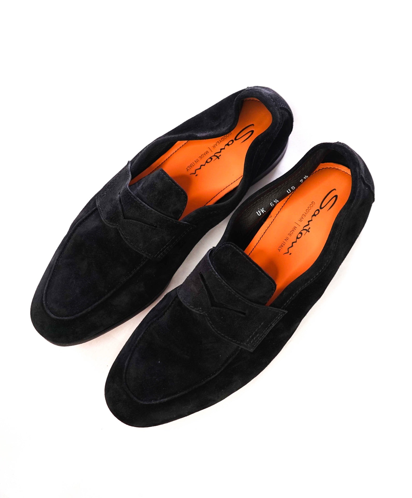 $1,050 Santoni Black Suede "GOODYEAR" Venetian Loafers US 7.5 (6.5UK)