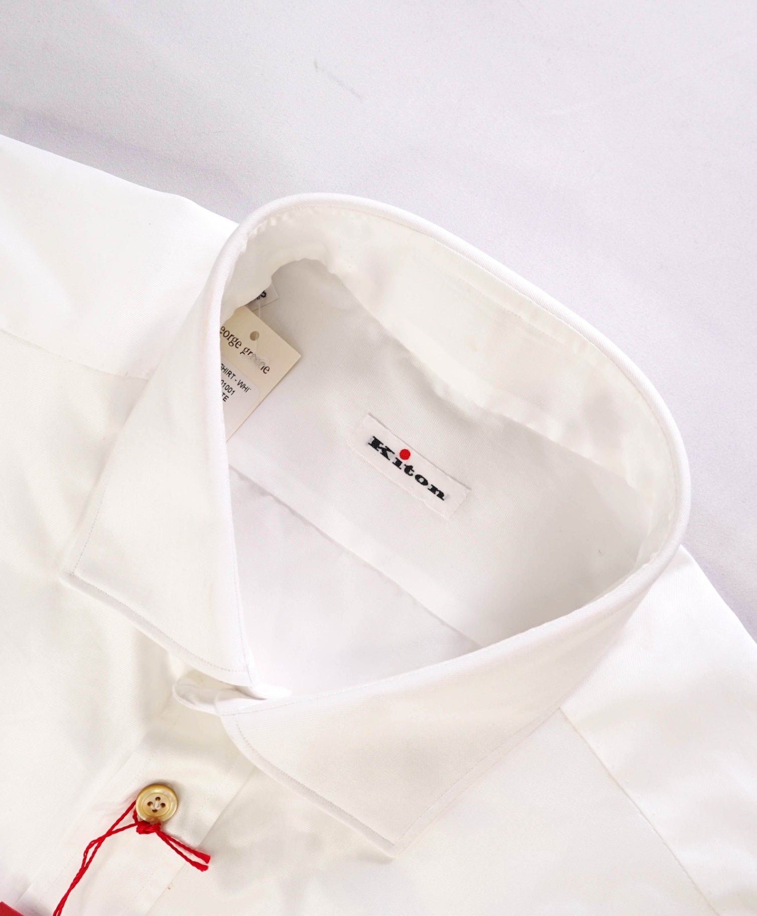 $775 KITON Solid White Cotton MOP Button Shirt 17 US (43 Kiton)
