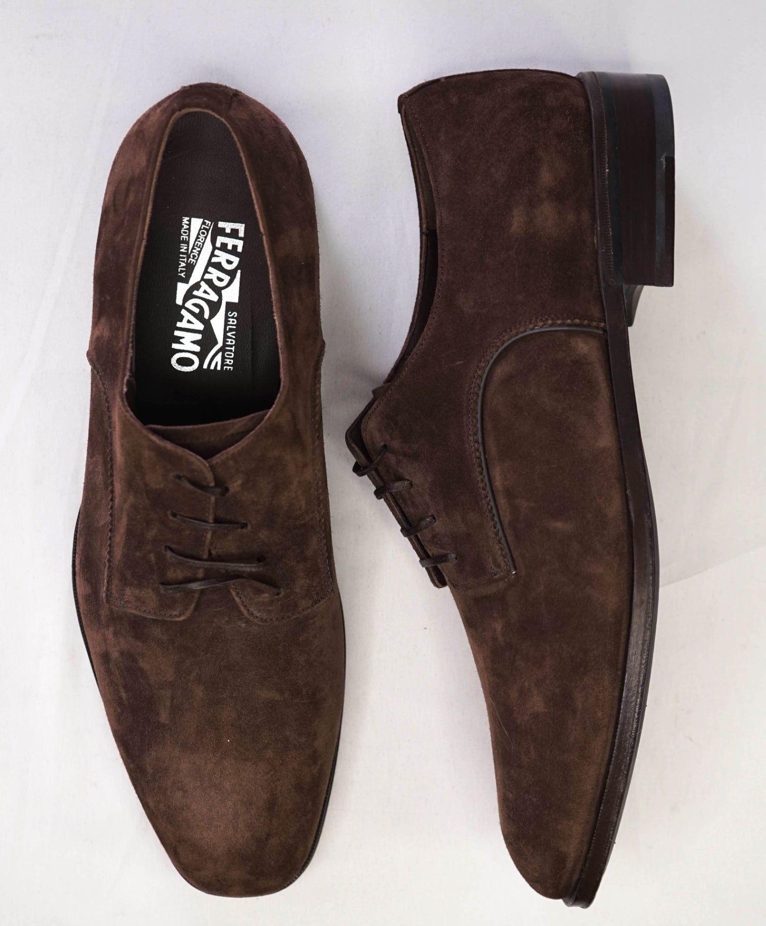 $880 Salvatore Ferragamo "DANIEL" Brown Suede Derbies 11.5 3E