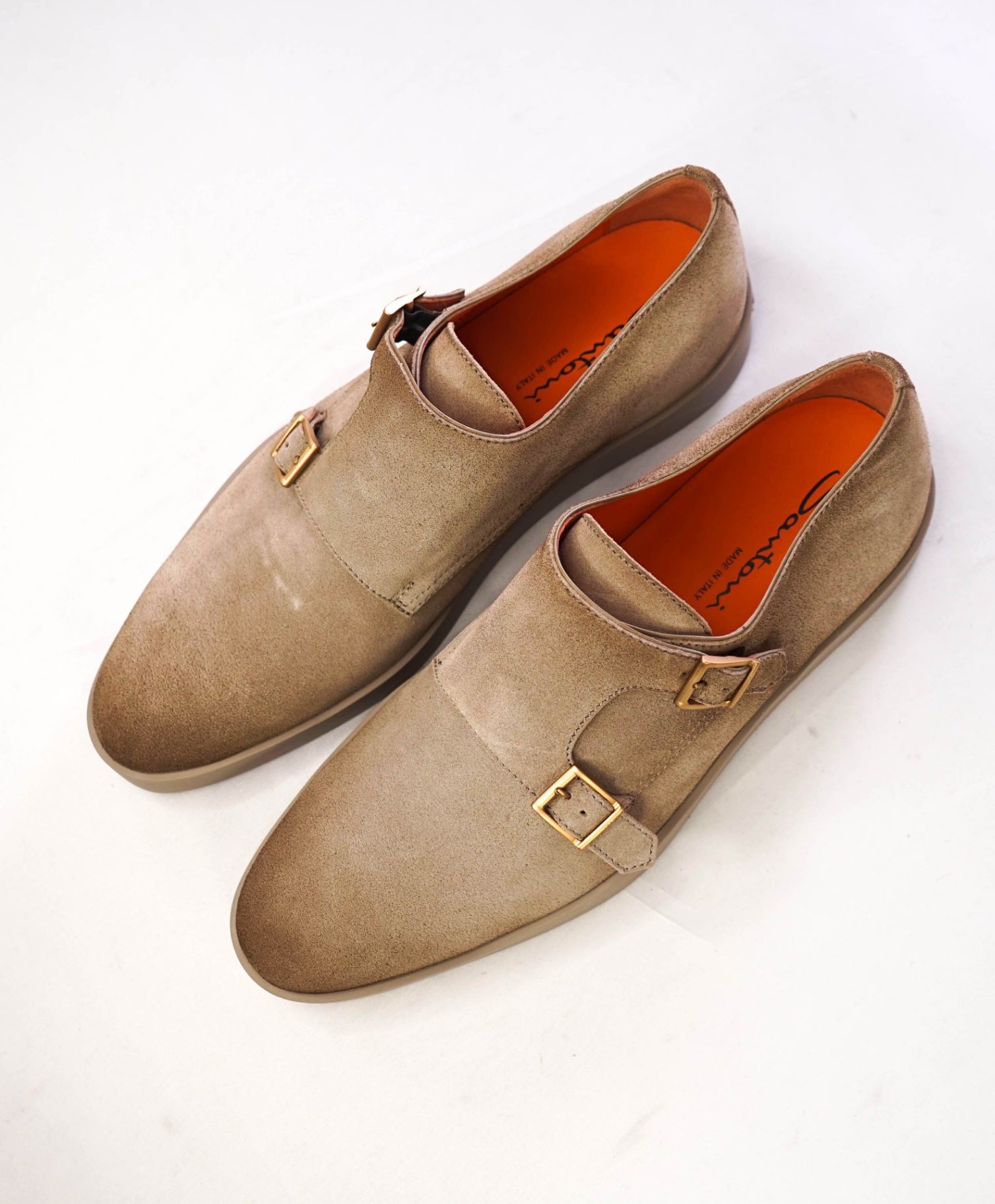 $850 Santoni Neutral Monk Strap Suede Loafer Sneakers US 12 (UK11)