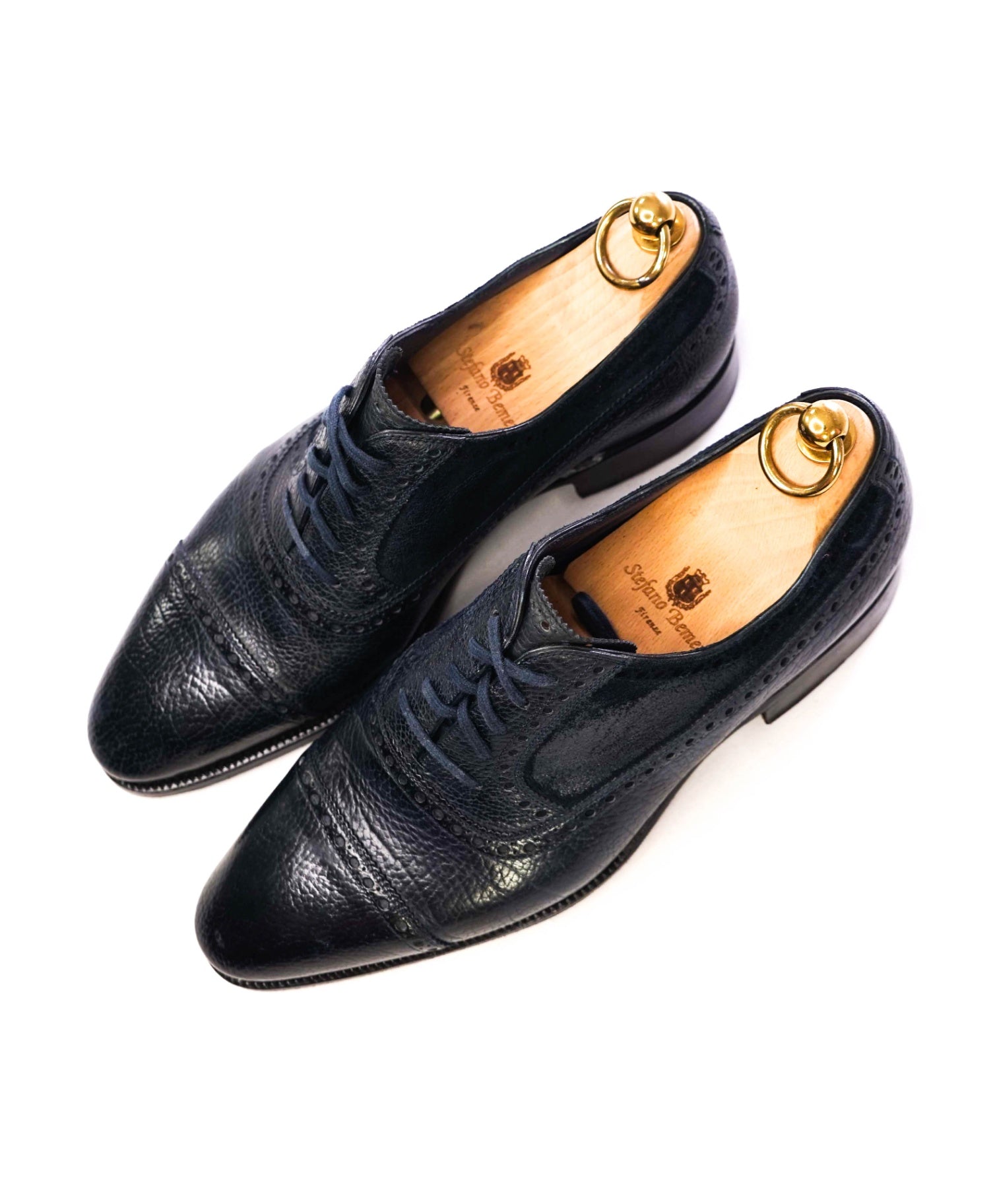 $2,195 Stefano Bemer Dark Navy Blue Leather Oxfords US 7.5 (40.5EU)