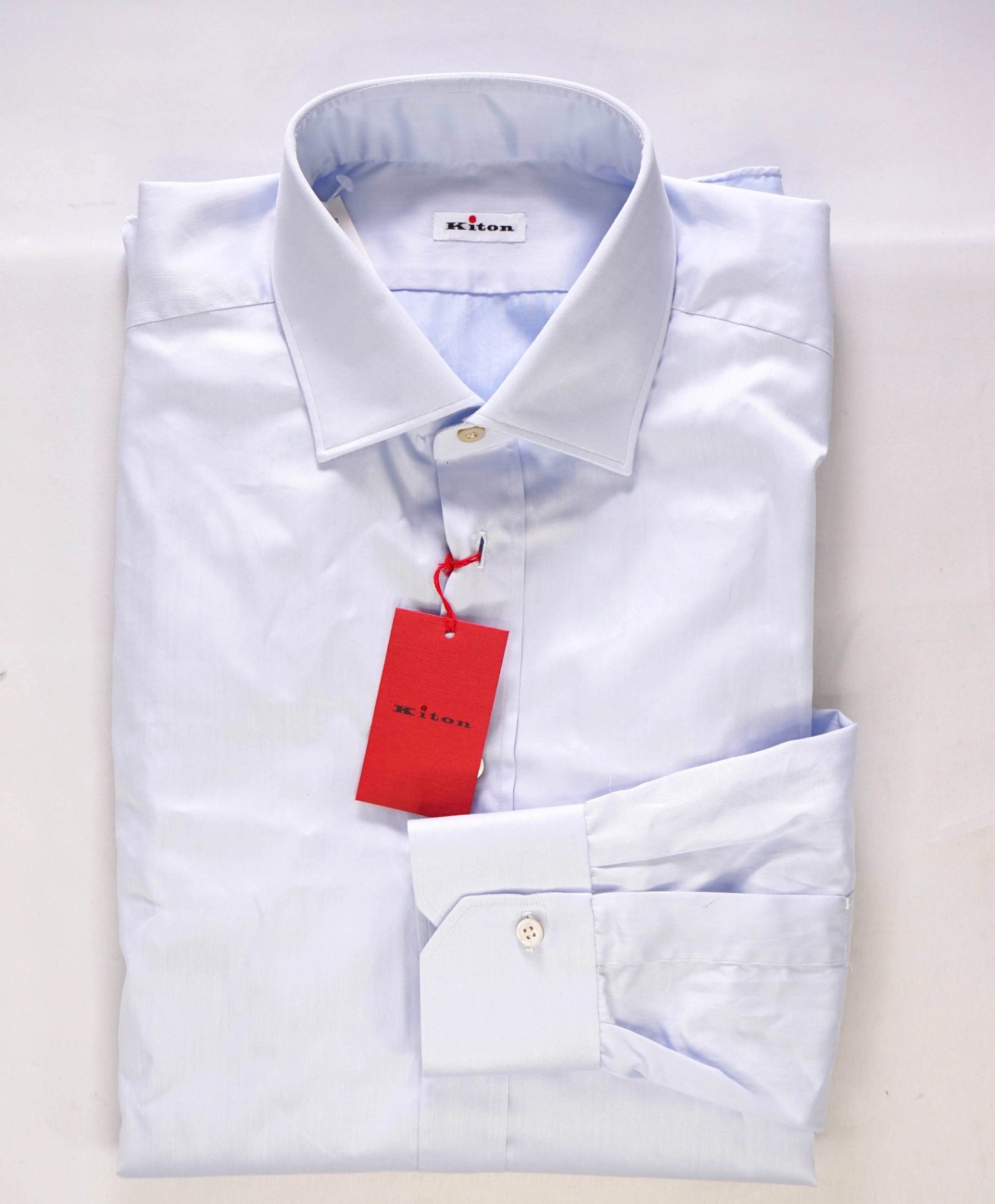 $775 KITON Light Blue MOP Button Cotton Dress Shirt 17 US (43 Kiton)