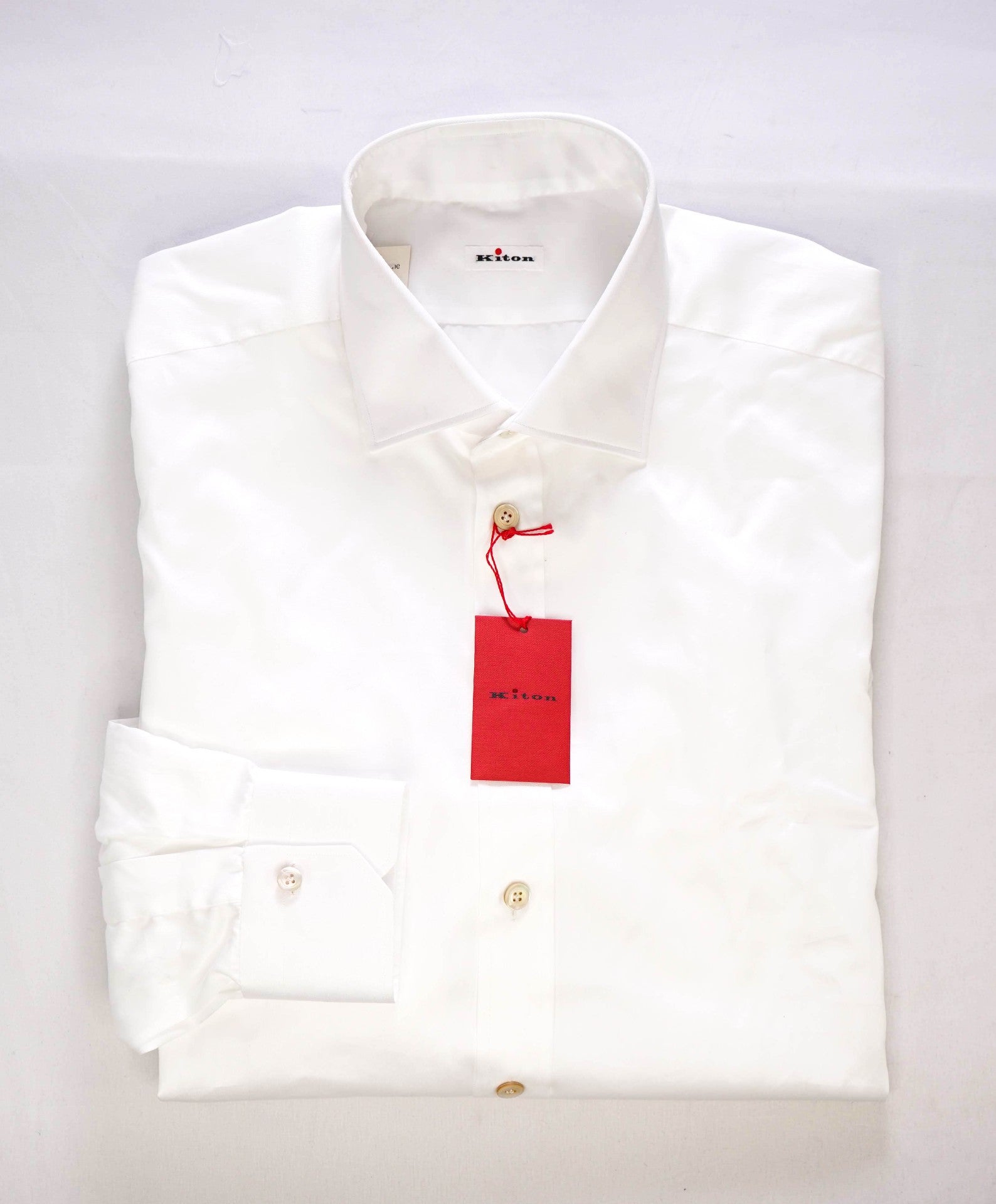 $775 KITON Solid White Cotton MOP Button Shirt 17 US (43 Kiton)