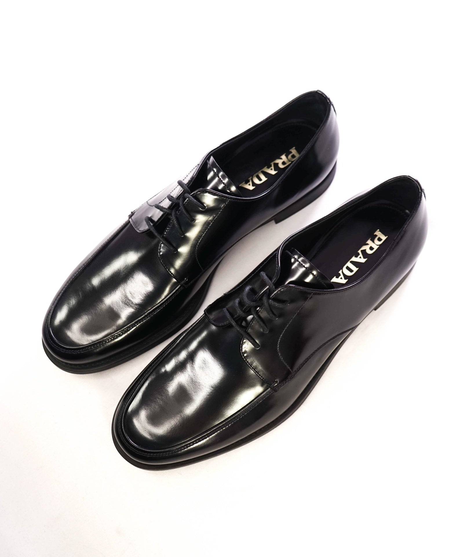 $950 Prada Black Leather Round Toe Derby Oxfords US 12 (11UK)