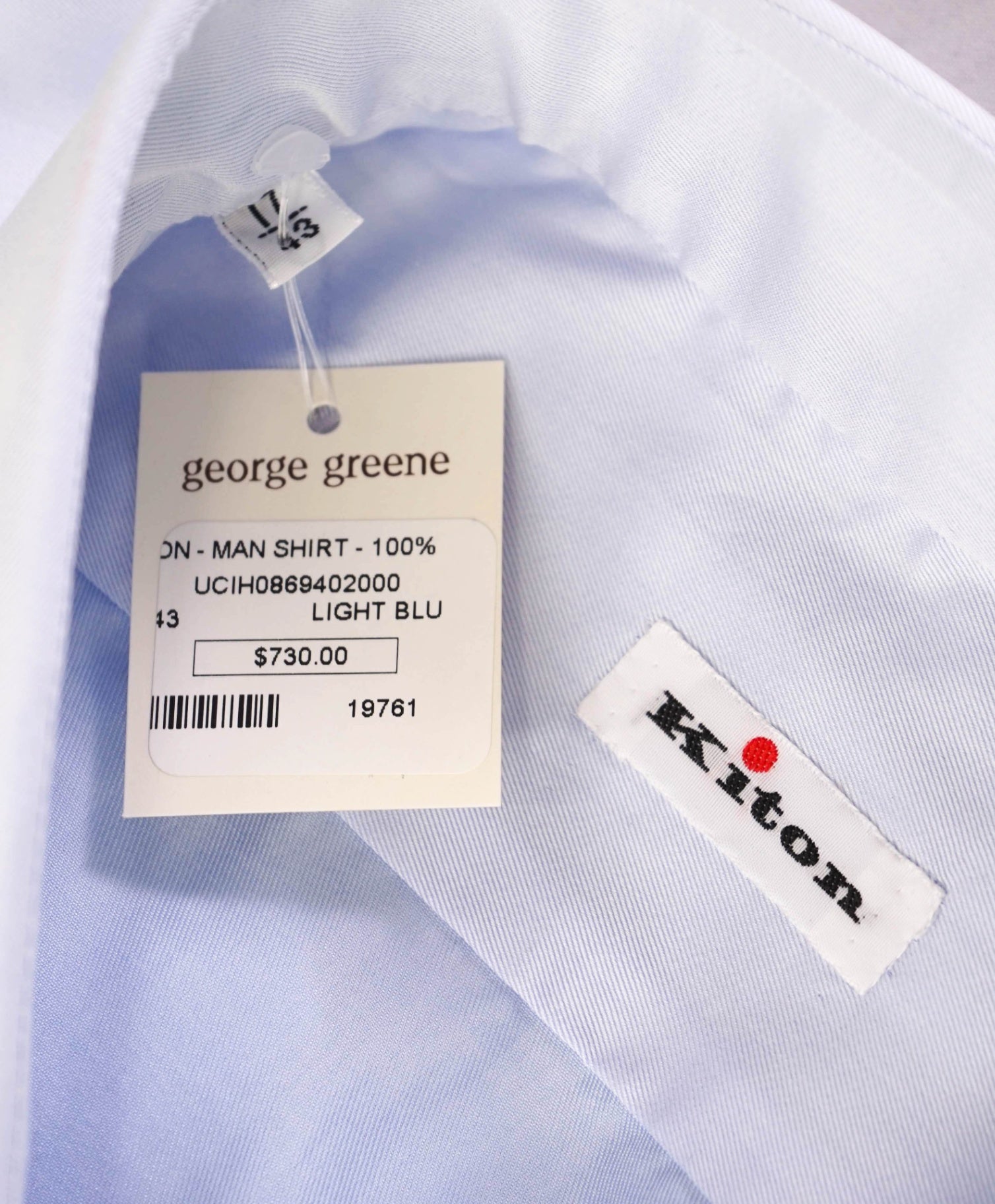 $775 KITON Light Blue MOP Button Cotton Dress Shirt 17 US (43 Kiton)