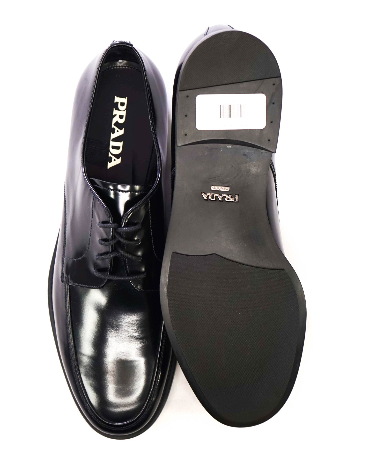 $950 Prada Black Leather Round Toe Derby Oxfords US 12 (11UK)