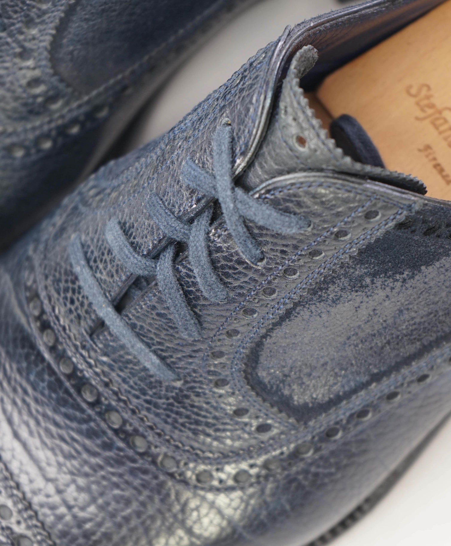 $2,195 Stefano Bemer Dark Navy Blue Leather Oxfords US 7.5 (40.5EU)