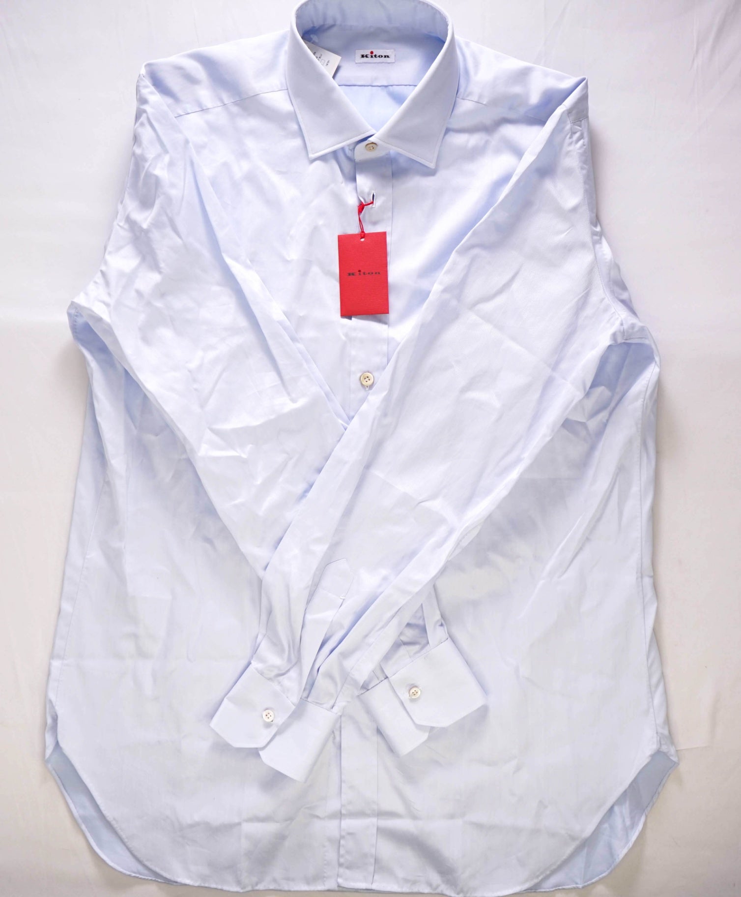 $775 KITON Light Blue MOP Button Cotton Dress Shirt 17 US (43 Kiton)