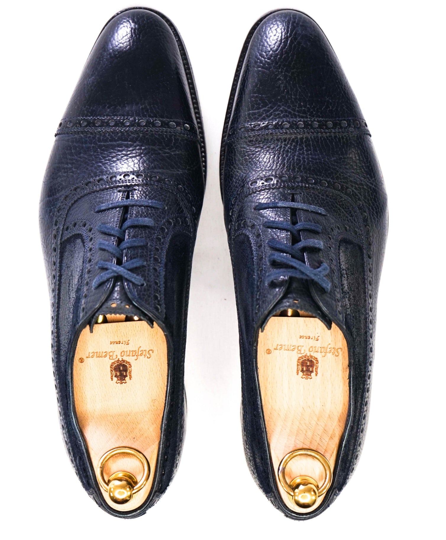 $2,195 Stefano Bemer Dark Navy Blue Leather Oxfords US 7.5 (40.5EU)