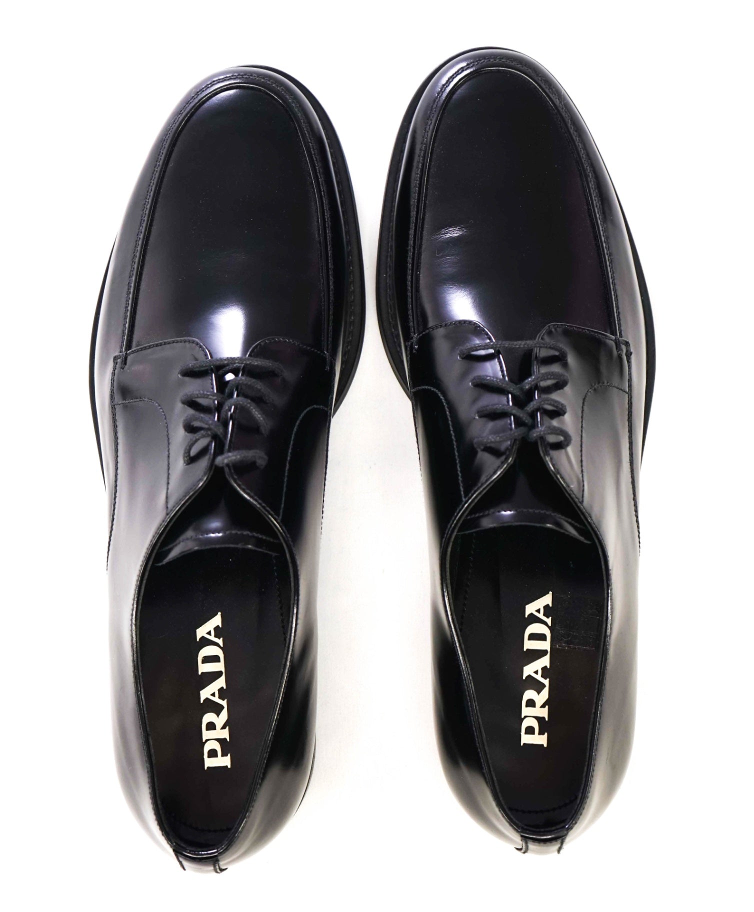 $950 Prada Black Leather Round Toe Derby Oxfords US 12 (11UK)