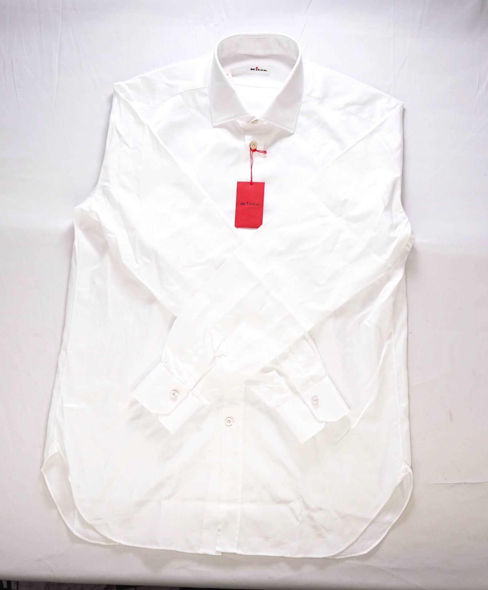 $775 KITON Solid White Cotton MOP Button Shirt 17 US (43 Kiton)