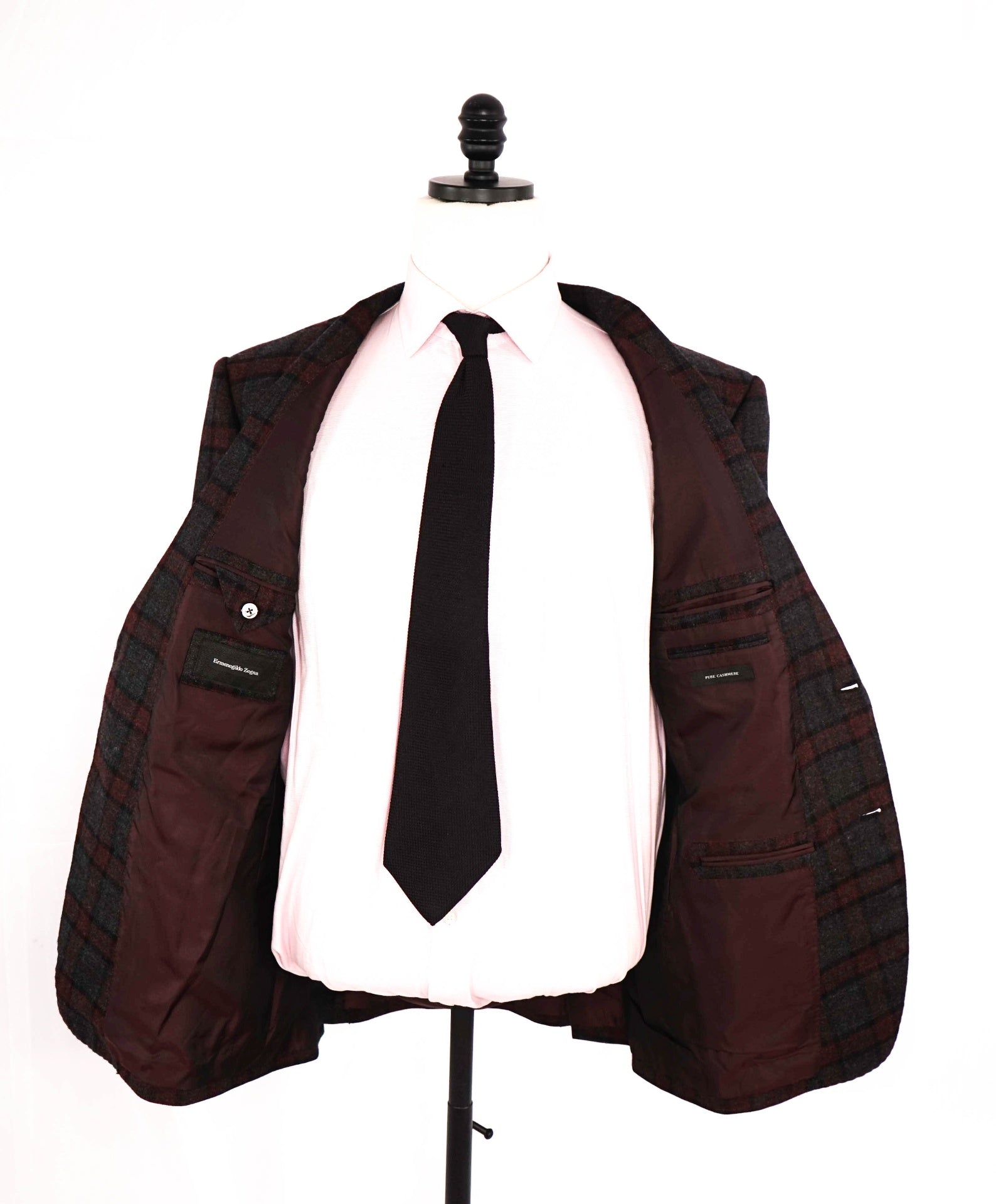 $4,000 Ermenegildo Zegna Red/Grey Plaid PURE Cashmere Blazer 44R