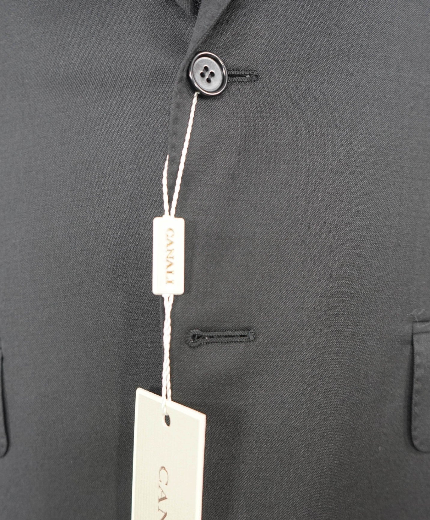 $1,895 CANALI Solid Black 2-Btn Notch Lapel Wool Suit 36S