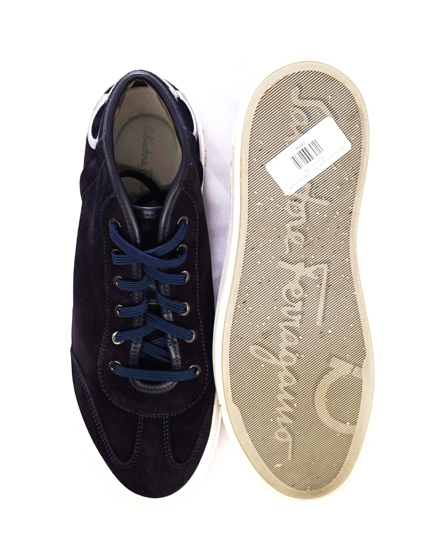 $750 Salvatore Ferragamo Navy Logo Hightop Sneakers Suede 9 M