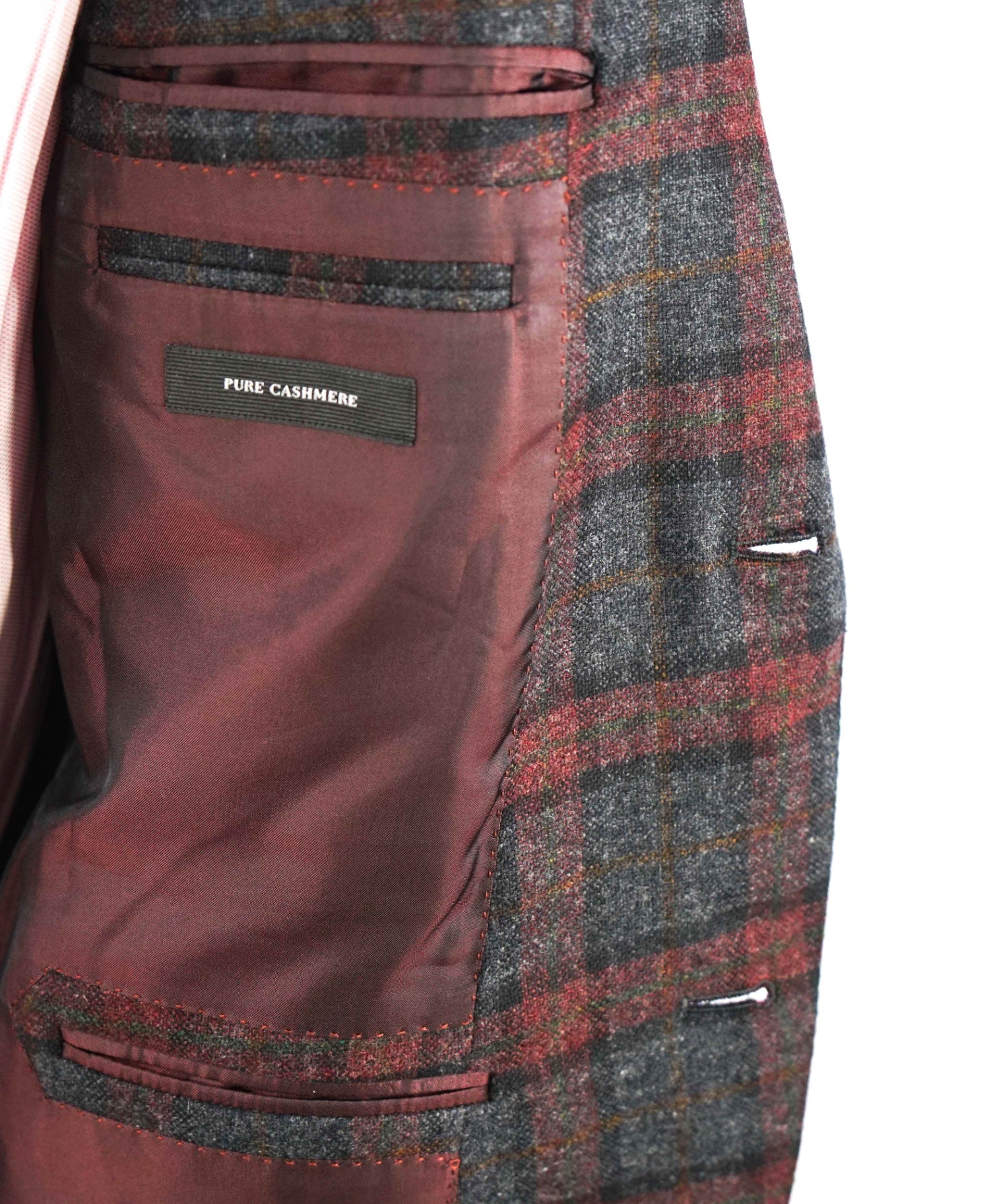 $4,000 Ermenegildo Zegna Red/Grey Plaid PURE Cashmere Blazer 44R