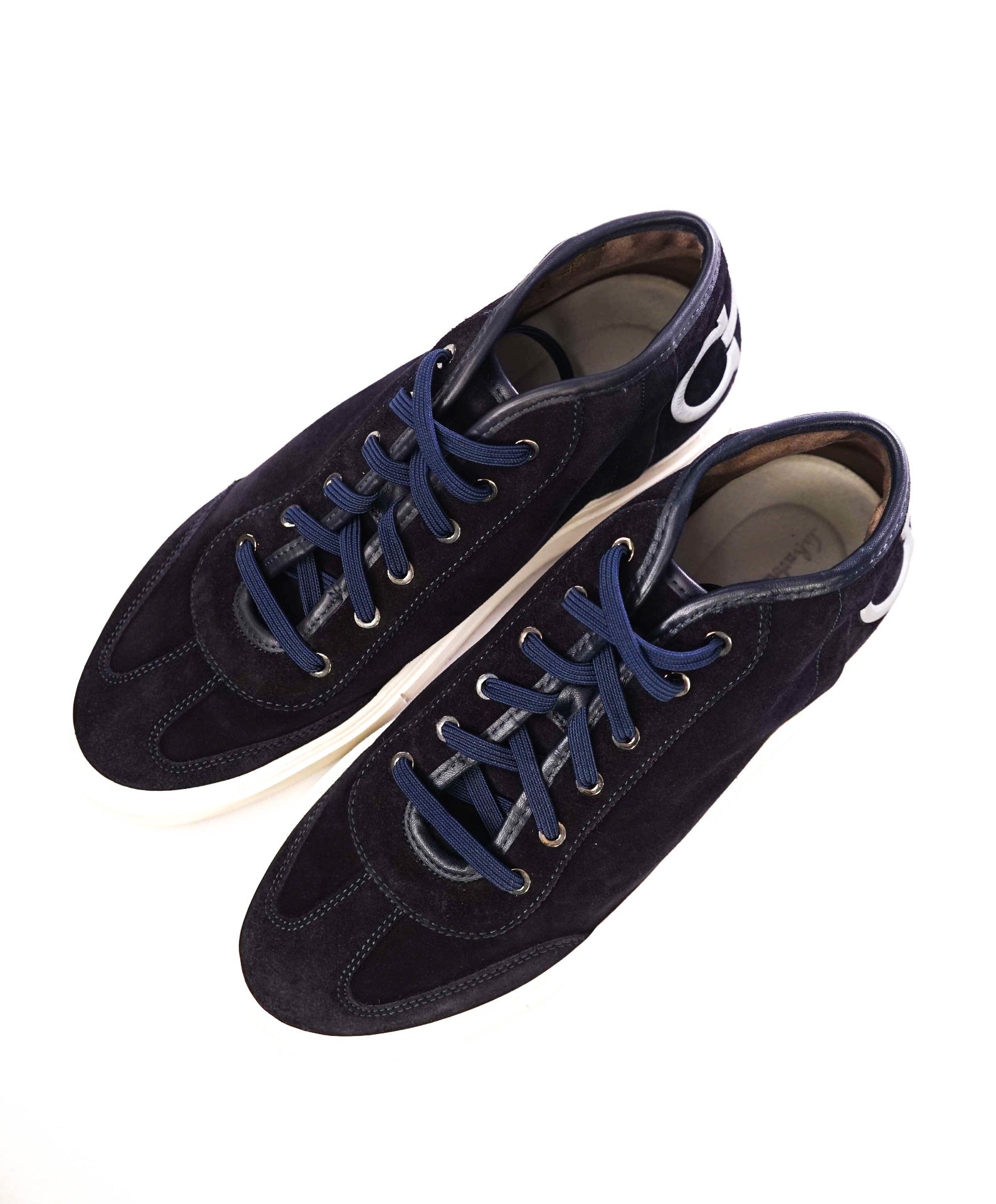 $750 Salvatore Ferragamo Navy Logo Hightop Sneakers Suede 9 M
