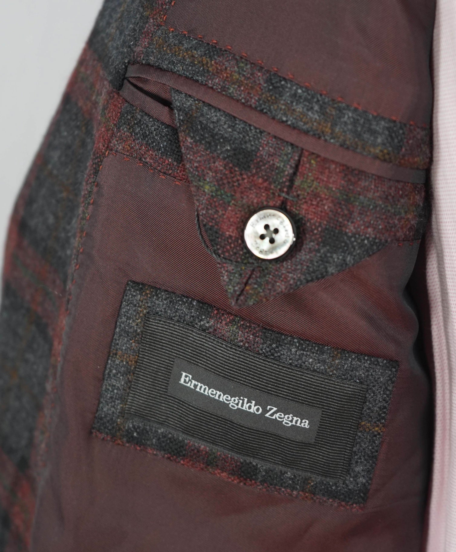$4,000 Ermenegildo Zegna Red/Grey Plaid PURE Cashmere Blazer 44R