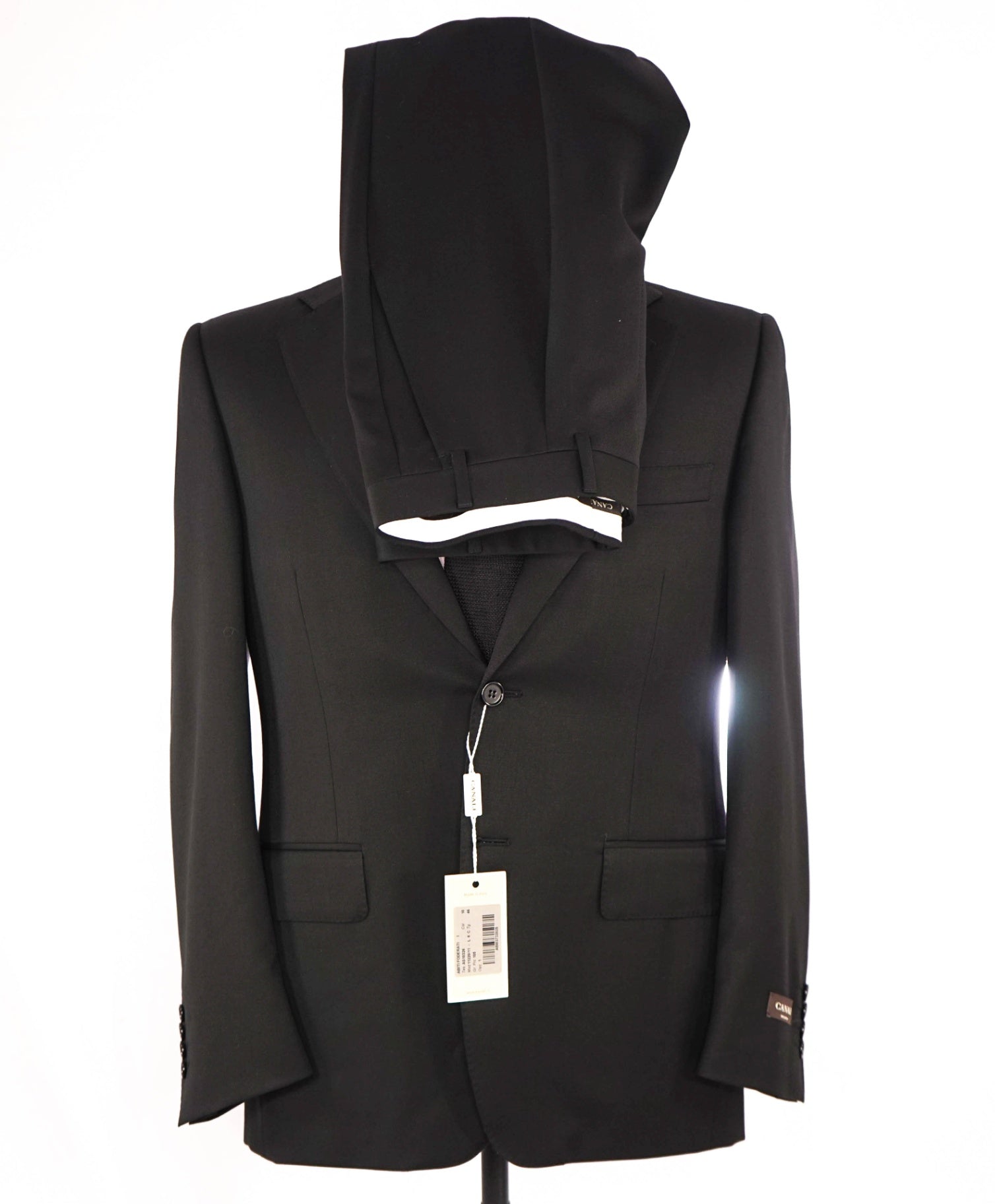 $1,895 CANALI Solid Black 2-Btn Notch Lapel Wool Suit 36S