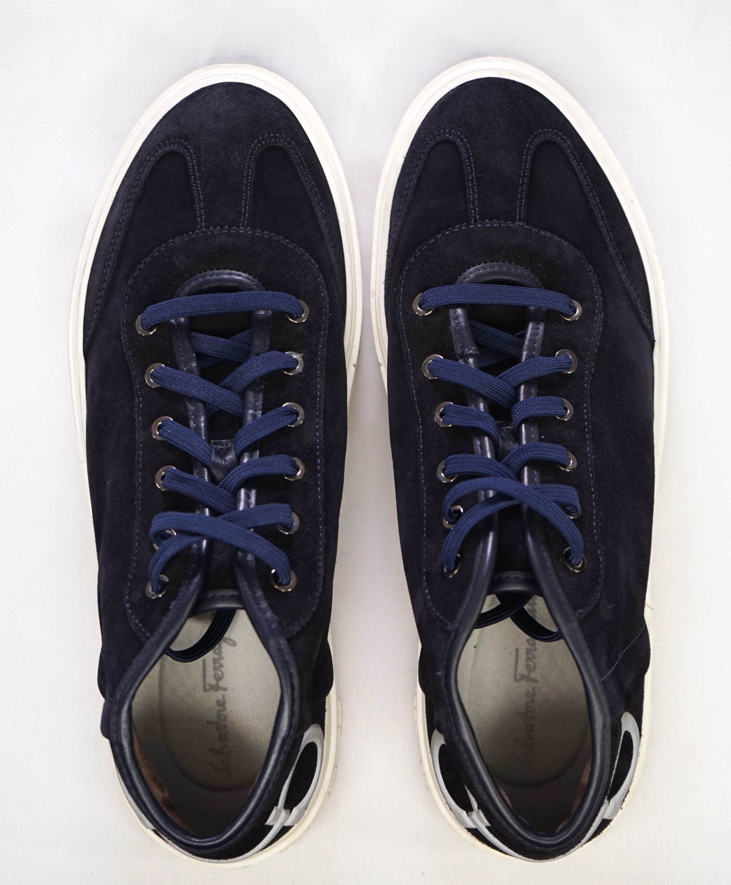 $750 Salvatore Ferragamo Navy Logo Hightop Sneakers Suede 9 M
