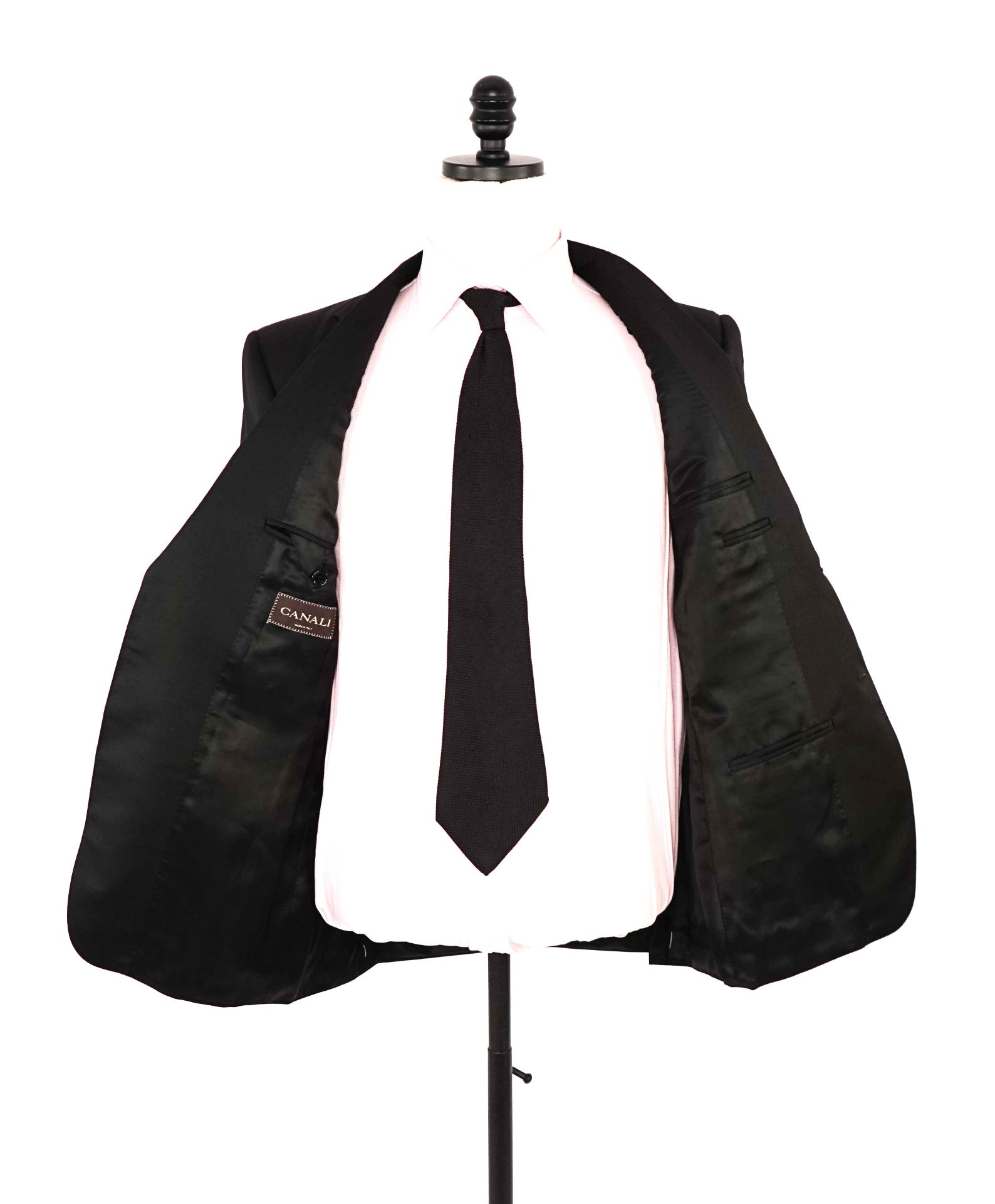 $1,895 CANALI Solid Black 2-Btn Notch Lapel Wool Suit 36S