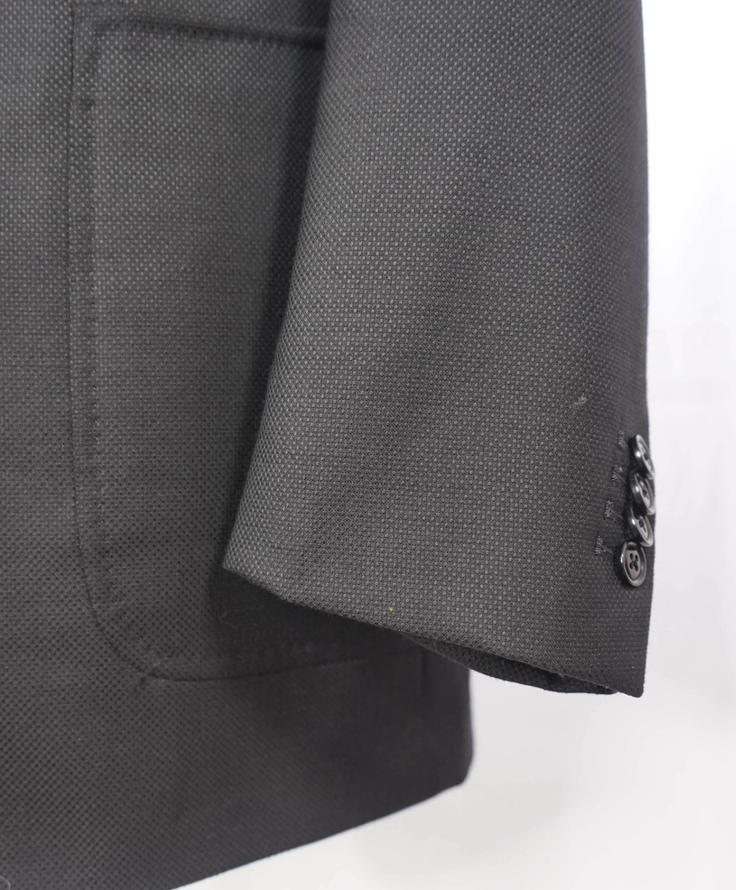 $2,695 ZEGNA Black Textured Patch Pocket Wool Blazer 48R