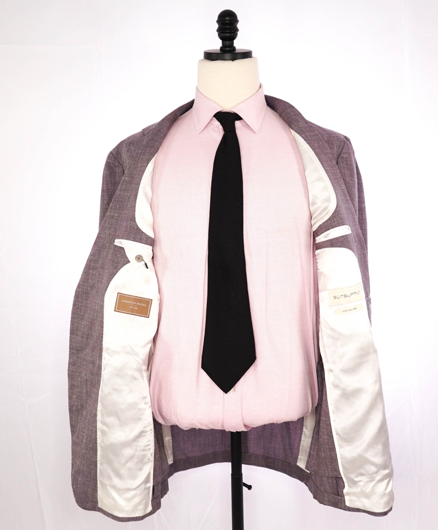 $859 SuitSupply - Textured Purple 3-Btn Wool/Silk/Linen Suit - 46L