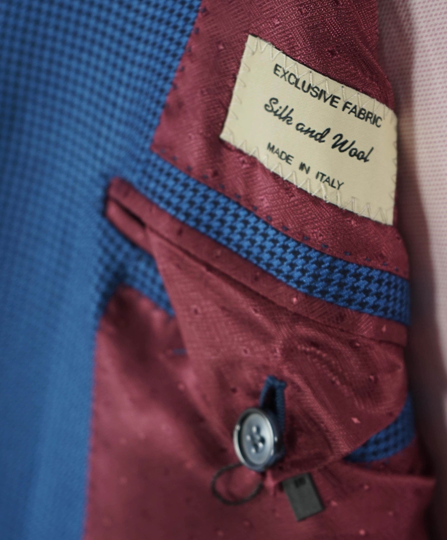 $1,295 RAVAZZOLO - Blue Houndstooth Silk/Wool Blazer - 40R
