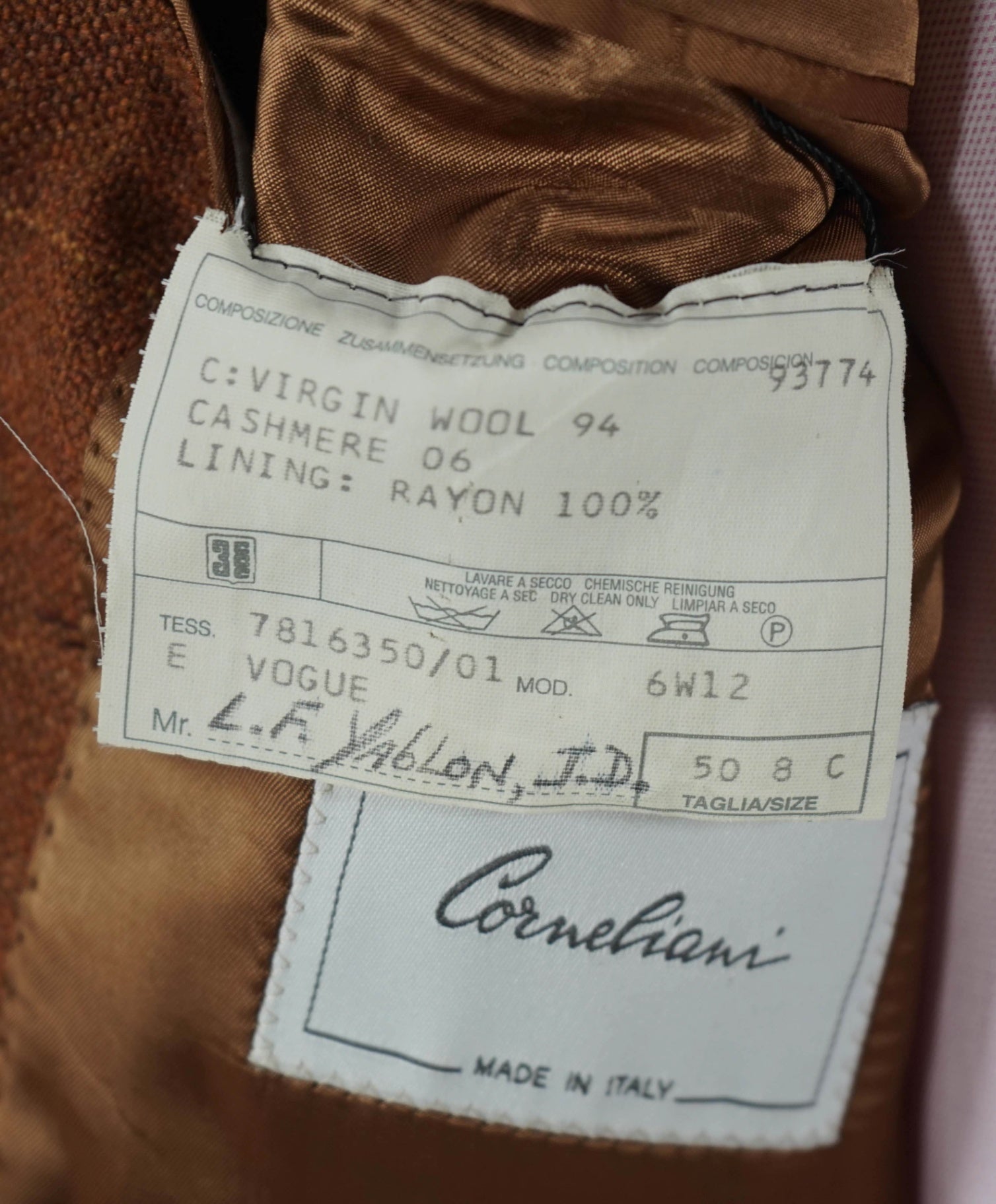 VINTAGE Corneliani - Brown Windowpane Wool/Cashmere Blazer - 40R