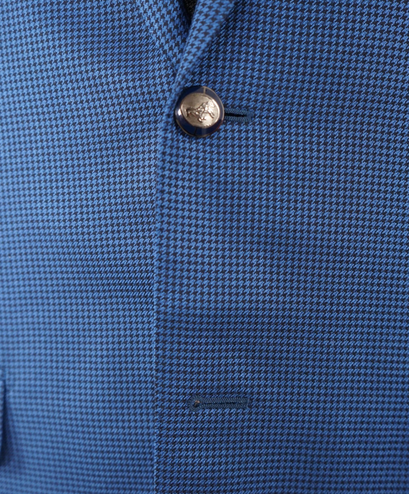 $1,295 RAVAZZOLO - Blue Houndstooth Silk/Wool Blazer - 40R