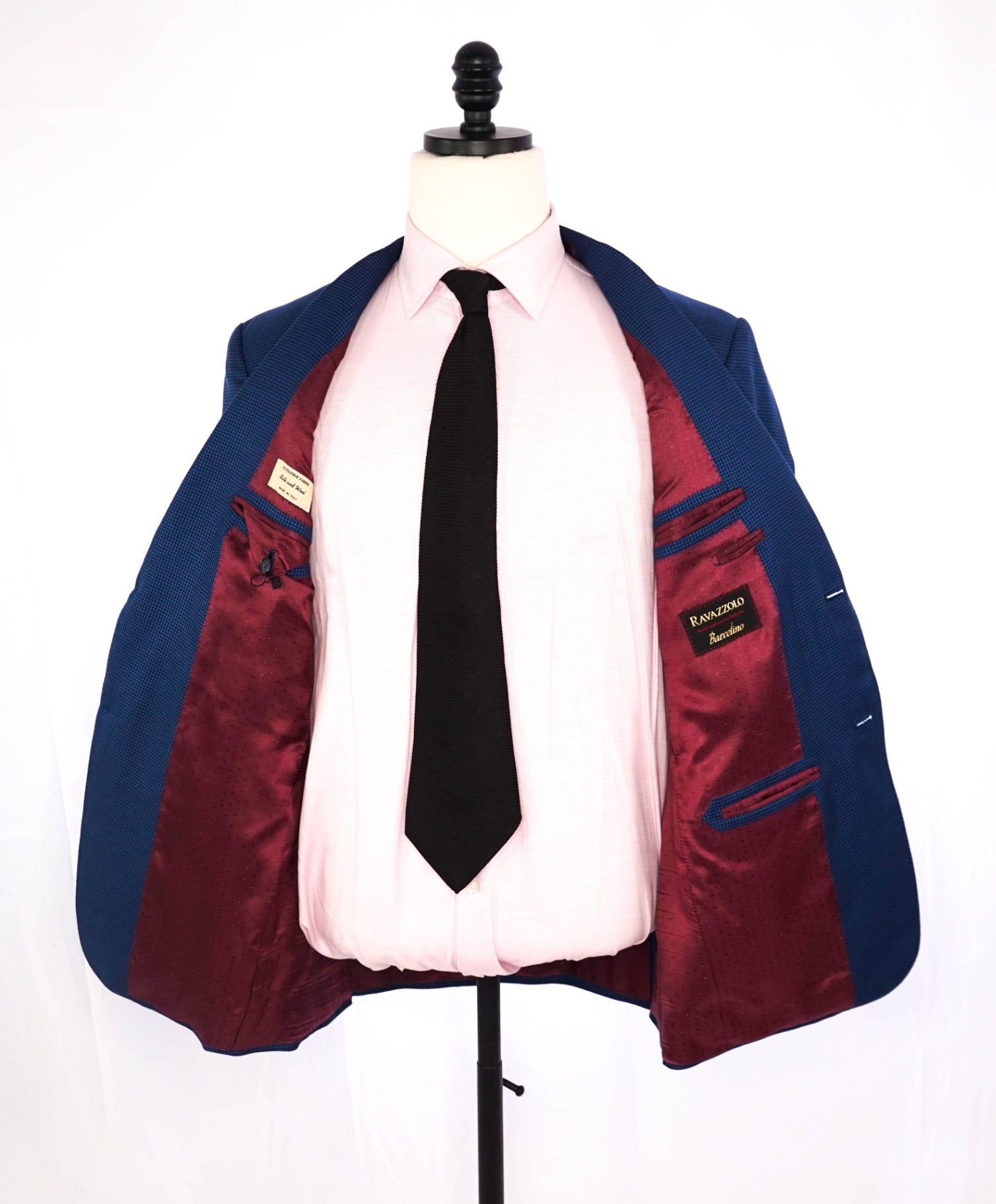 $1,295 RAVAZZOLO - Blue Houndstooth Silk/Wool Blazer - 40R