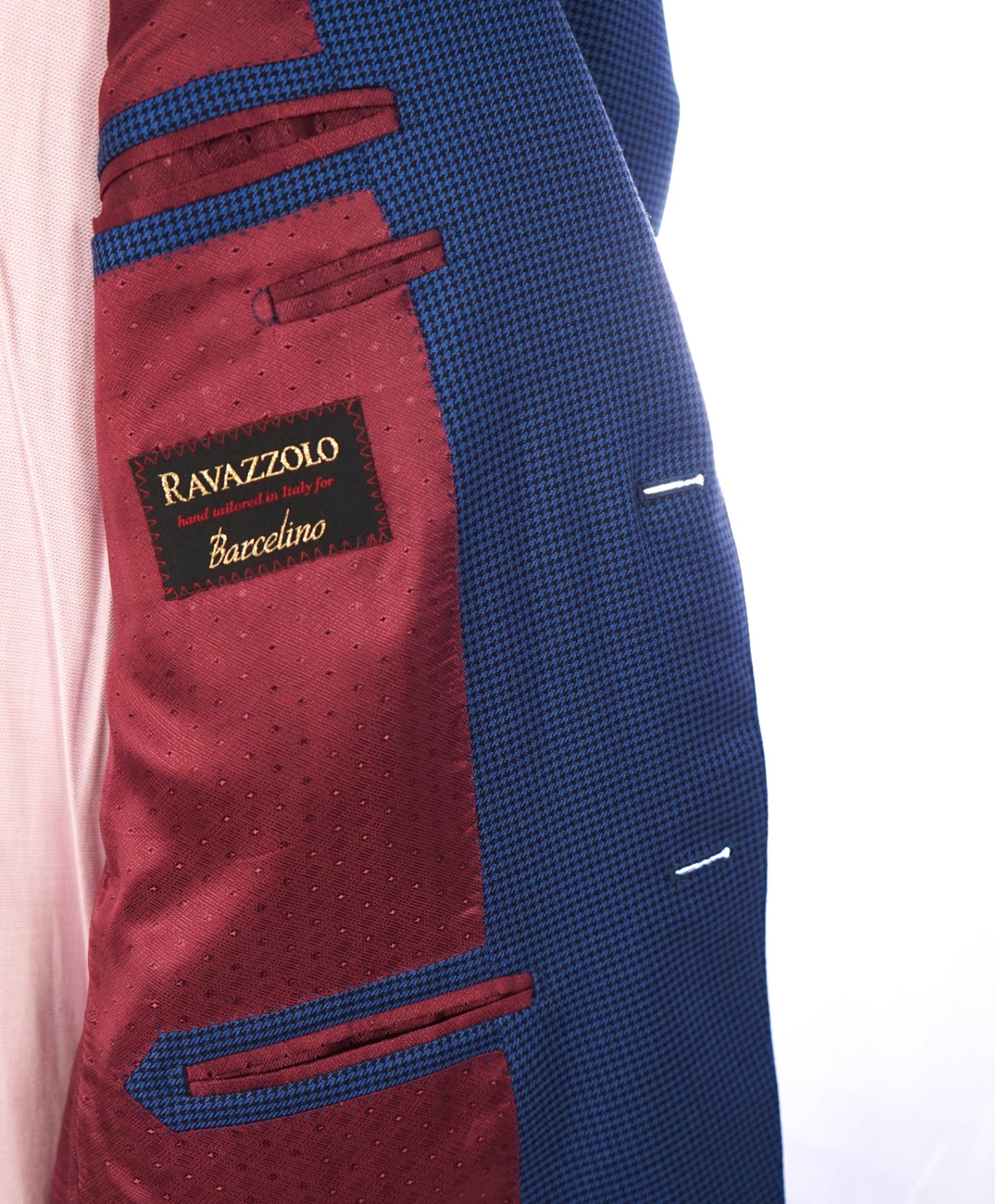 $1,295 RAVAZZOLO - Blue Houndstooth Silk/Wool Blazer - 40R