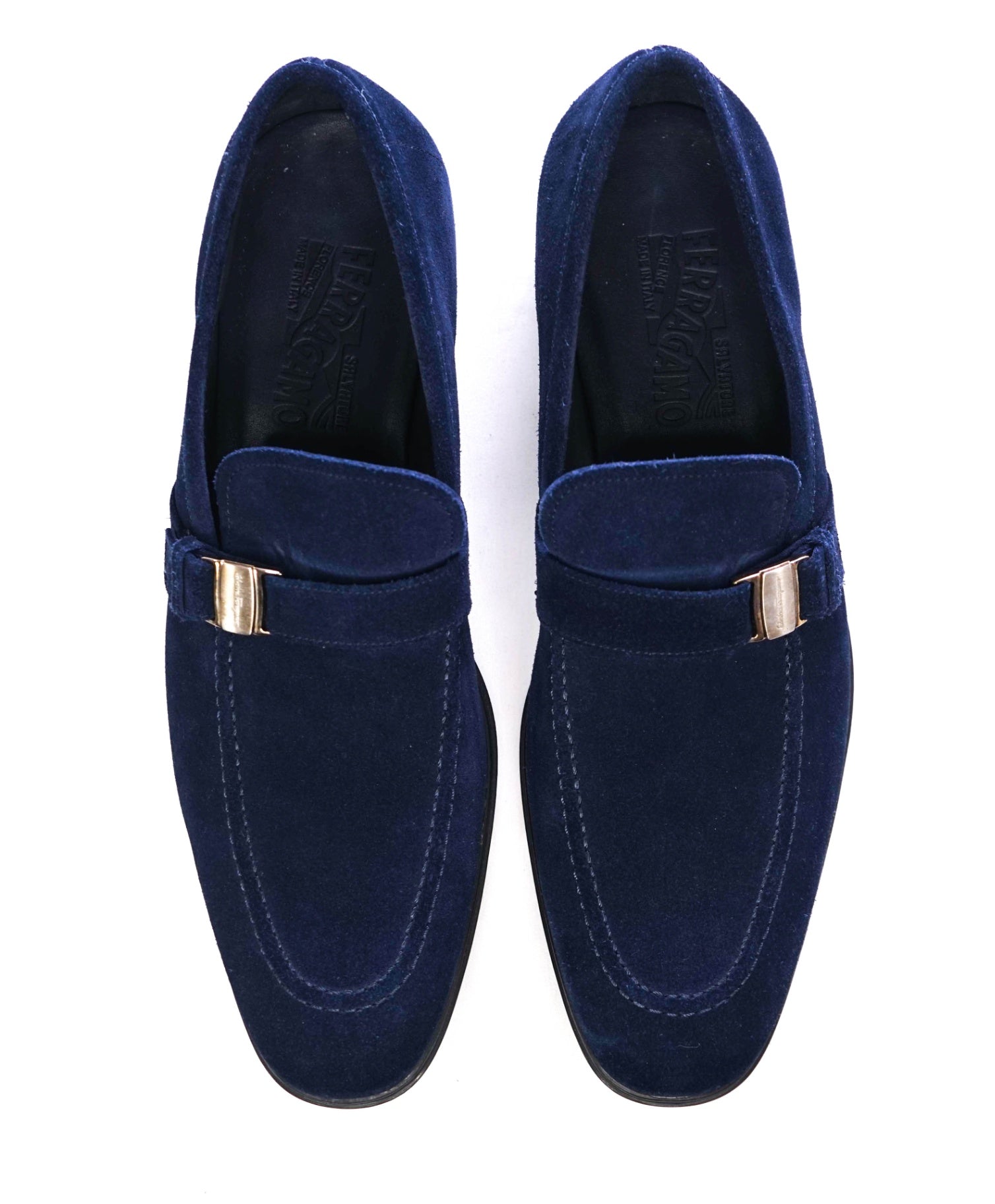 $850 Salvatore Ferragamo Navy Loafers Suede Footwear 9.5 D